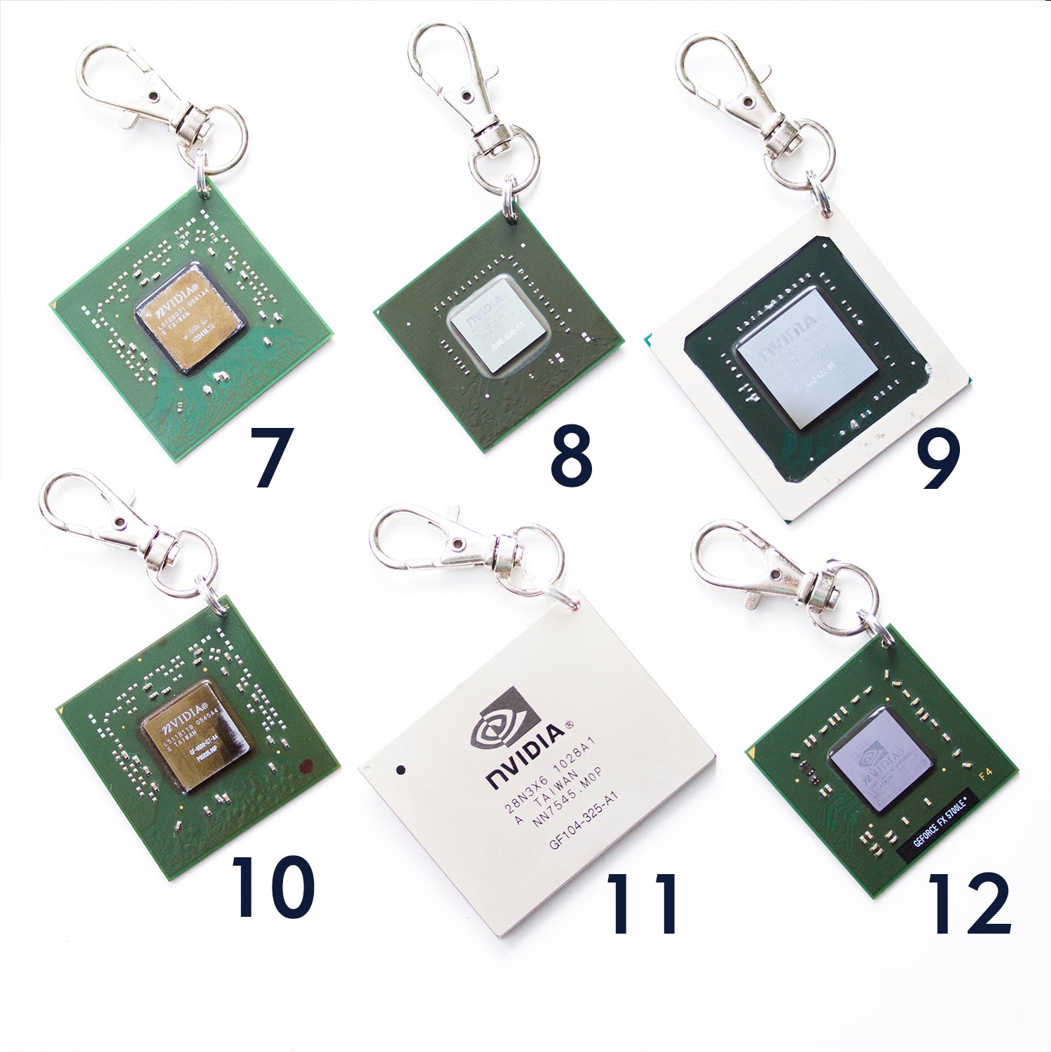 Chipset keychain, recycled computer keychain, nVidia graphic processor, GPU