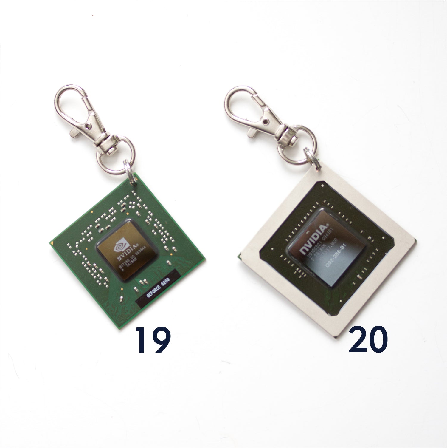 Chipset keychain, recycled computer keychain, nVidia graphic processor, GPU