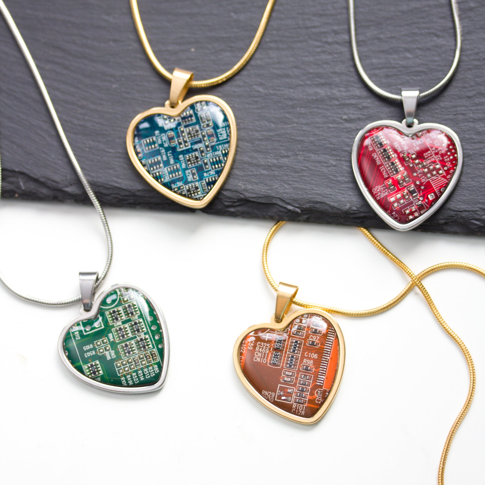 Circuit board heart necklace