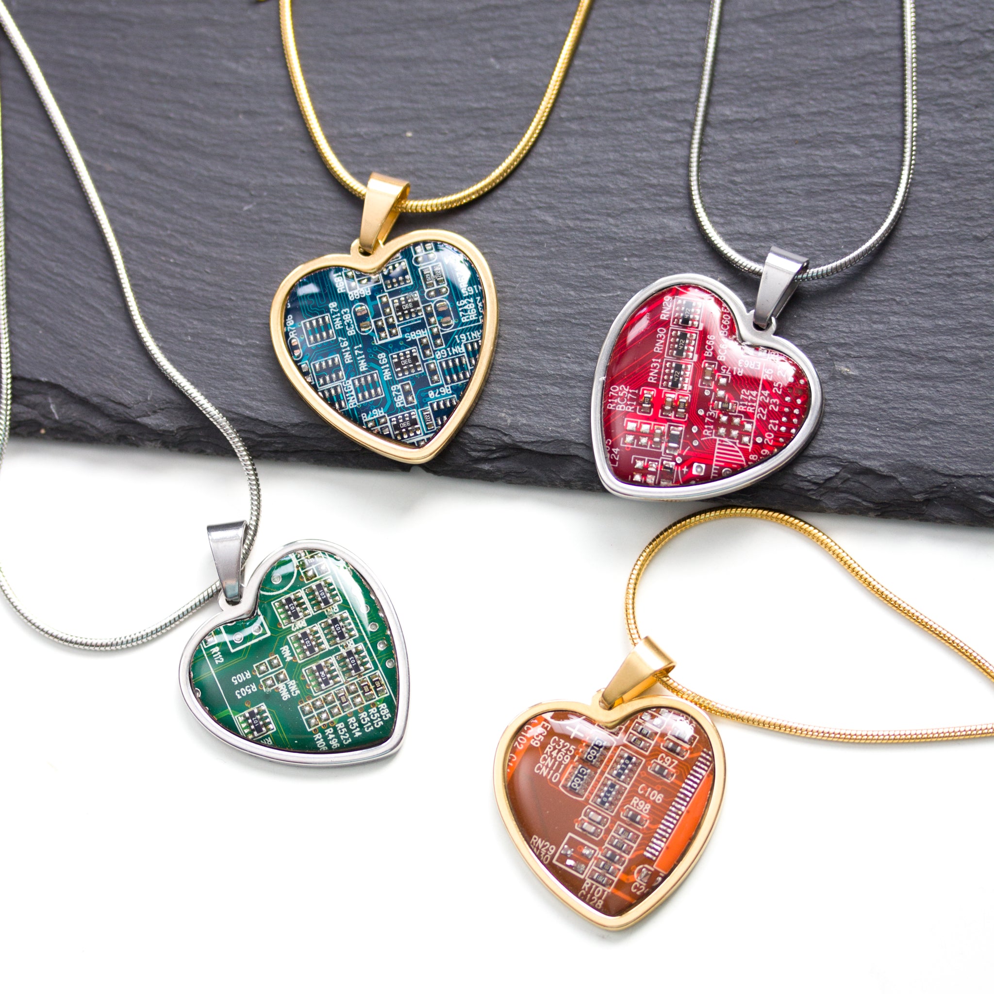 Circuit board heart necklace