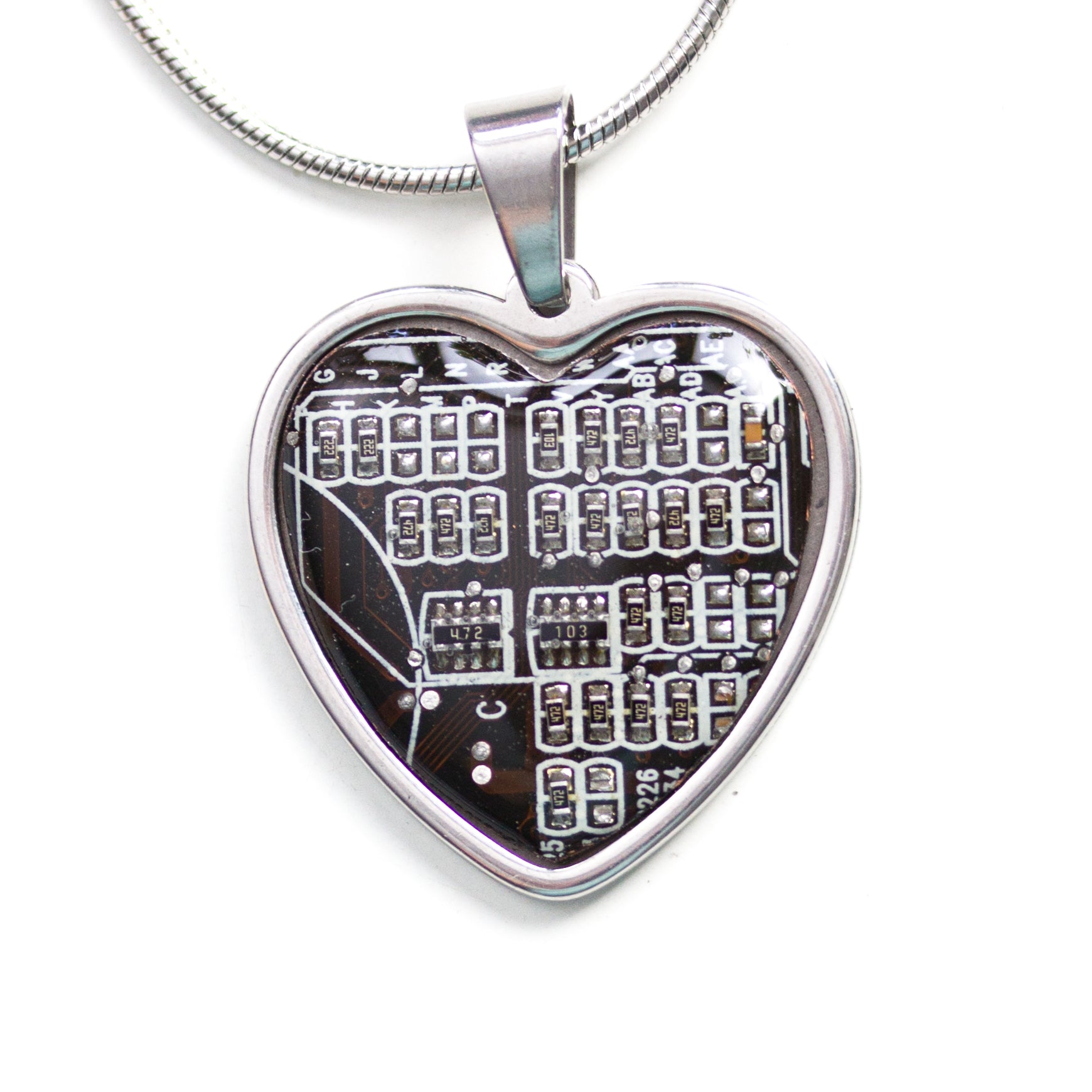 Circuit board heart necklace