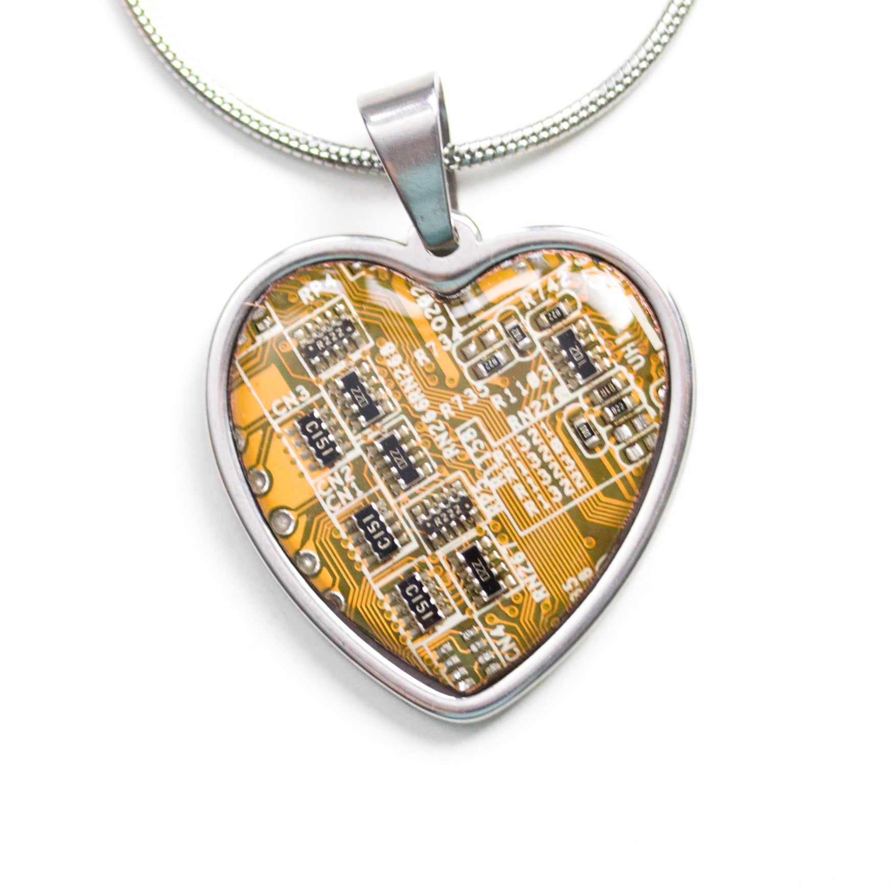 Circuit board heart necklace