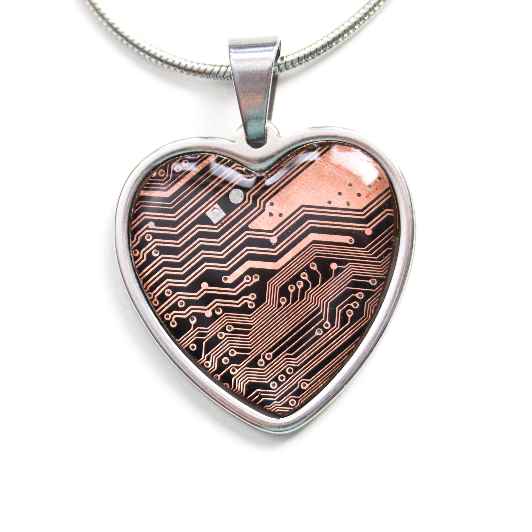 Circuit board heart necklace