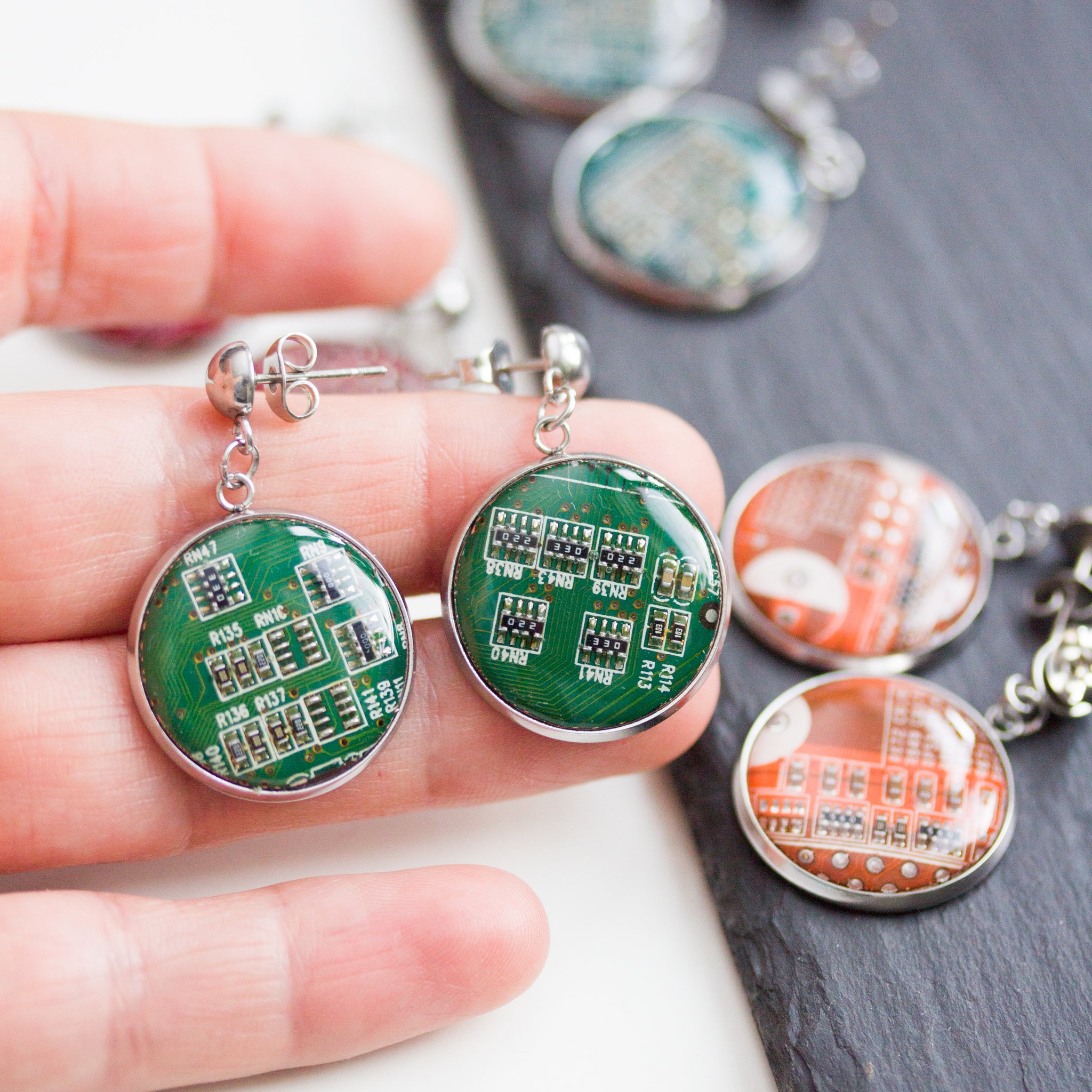 Round Circuit board earrings