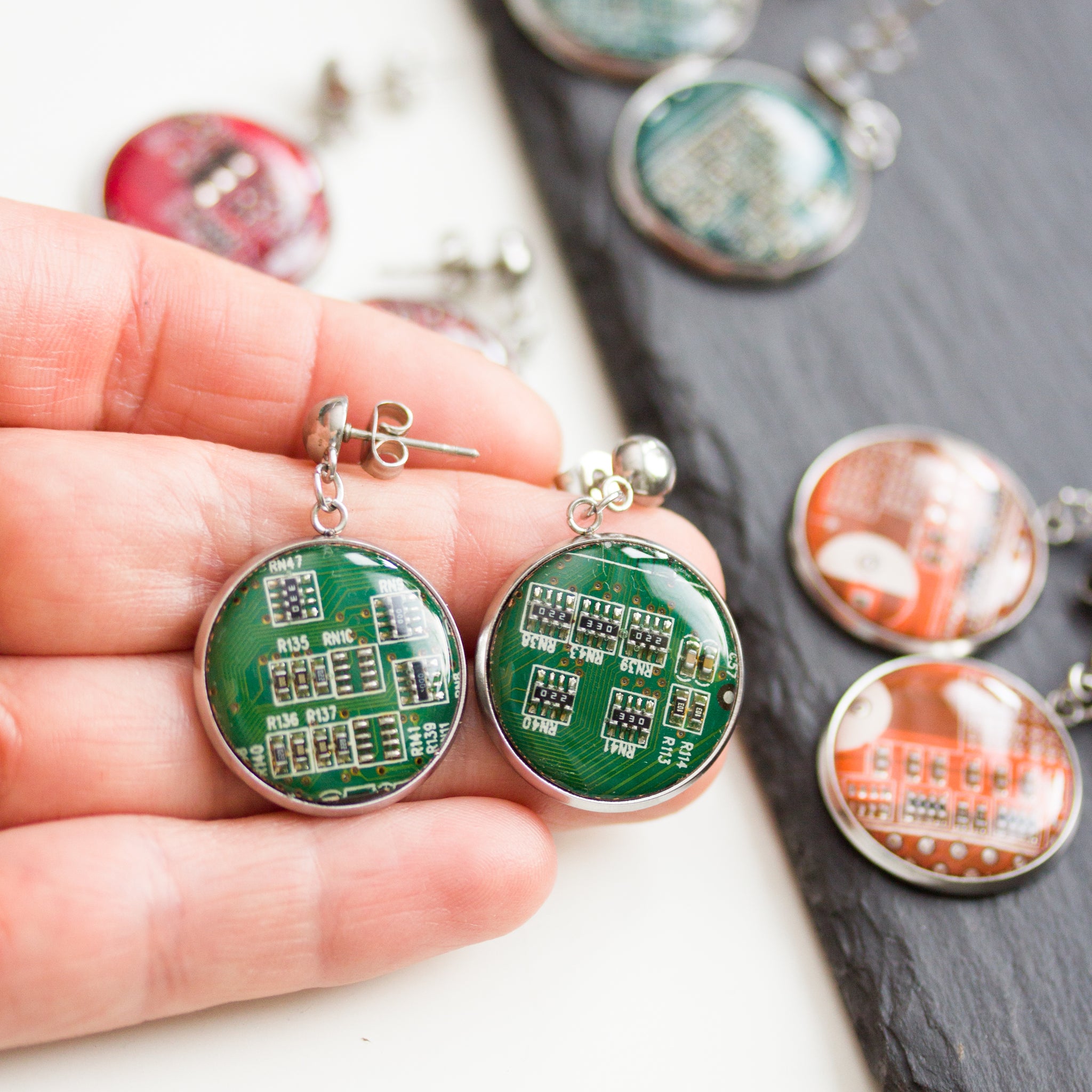 Round Circuit board earrings