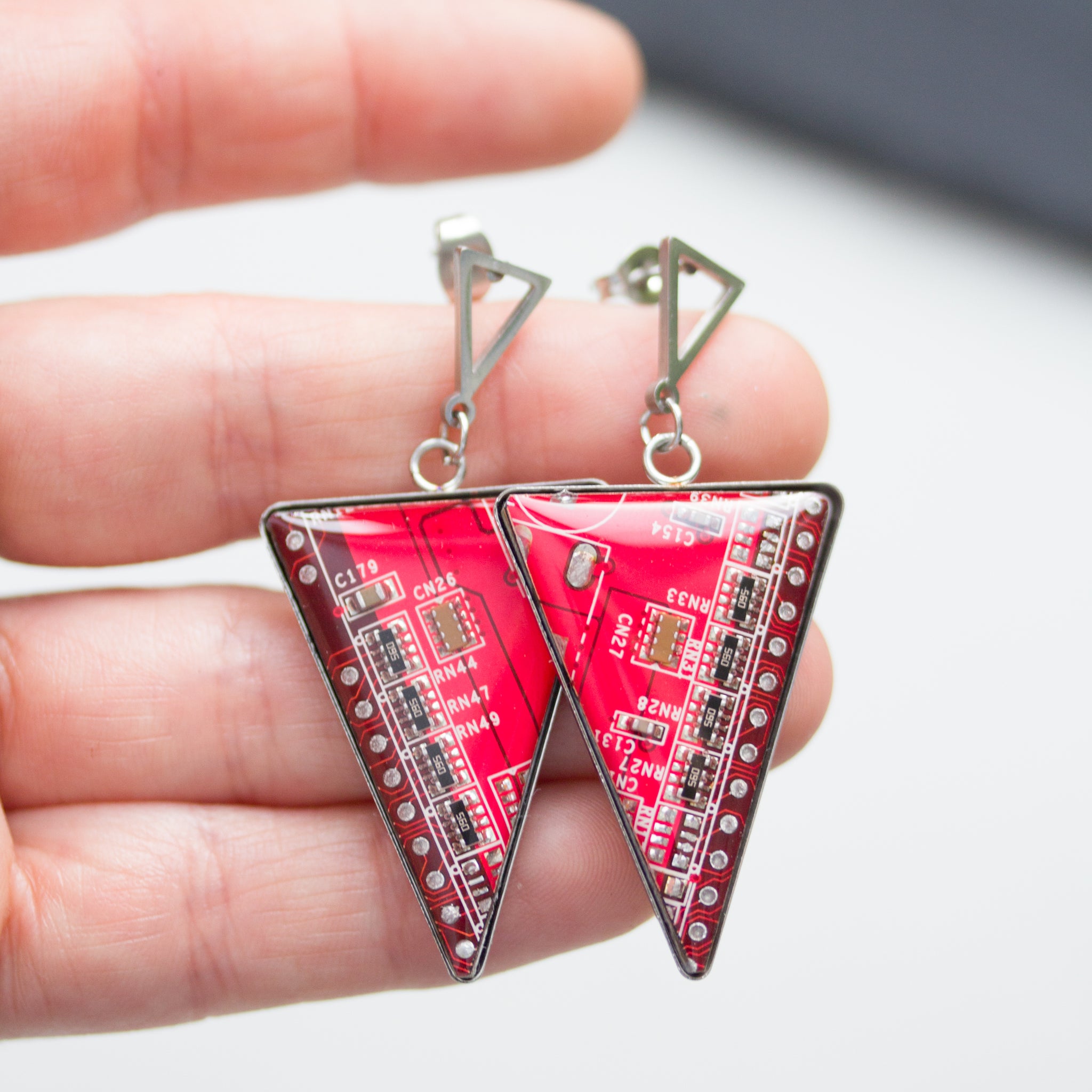 Triangle circuit board earrings