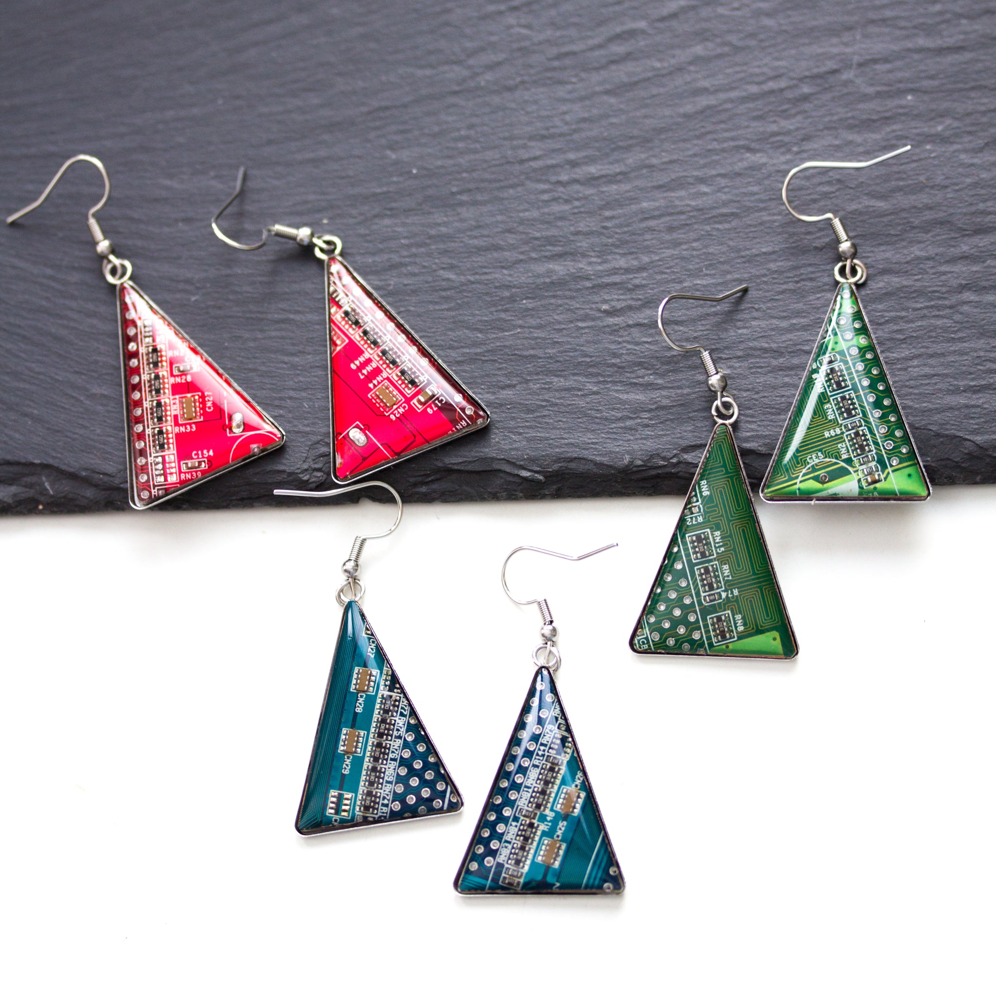 Triangle circuit board earrings