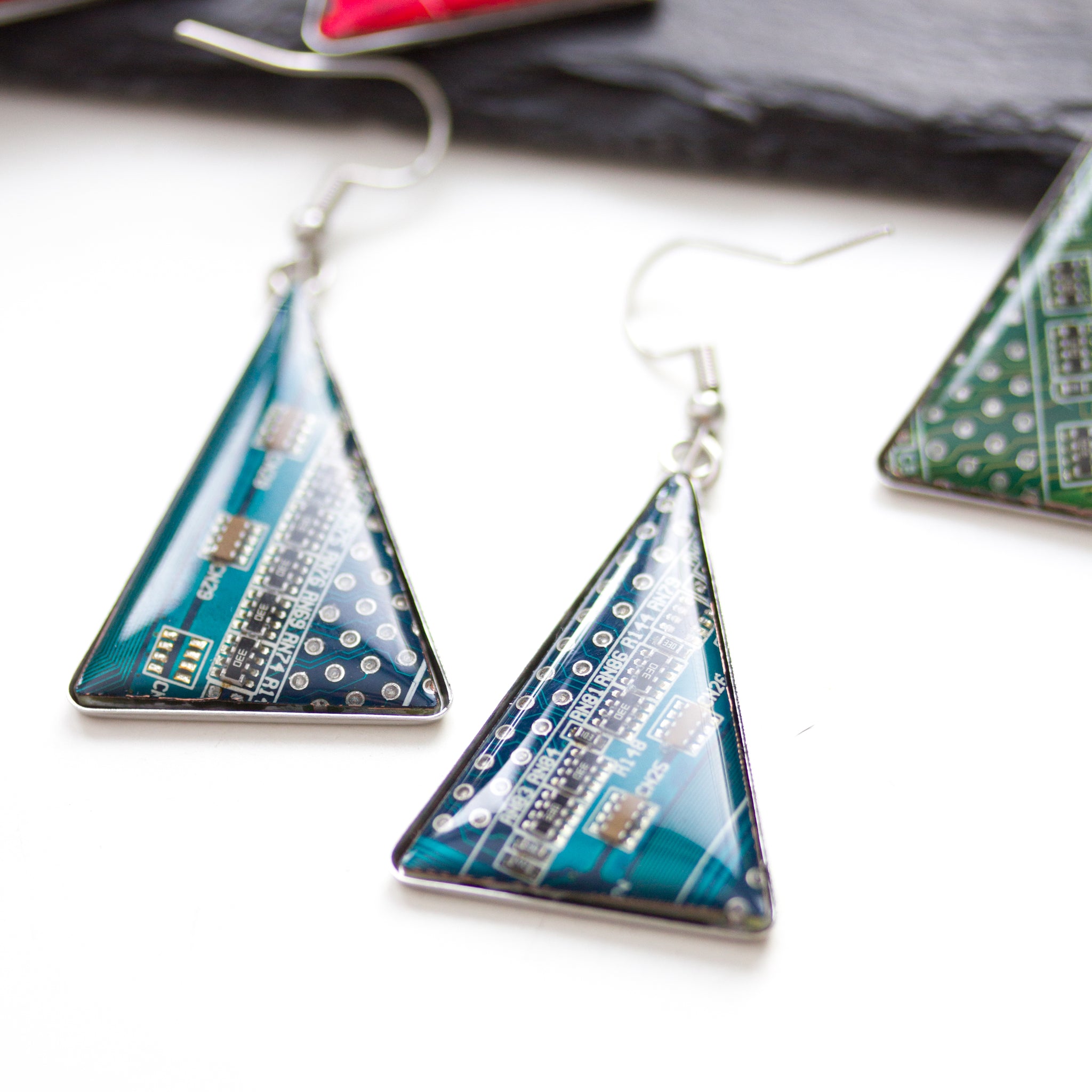 Triangle circuit board earrings