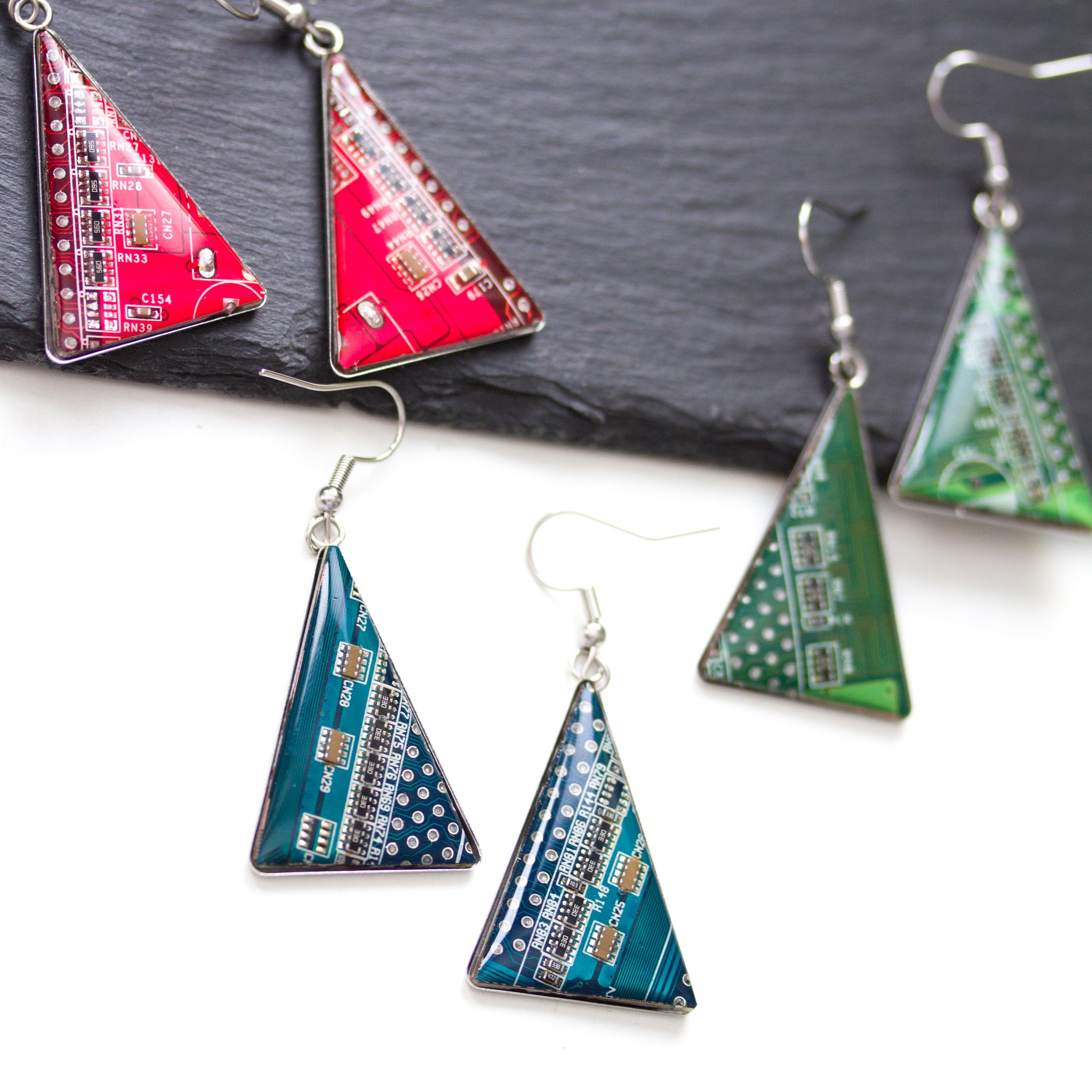 Triangle circuit board earrings