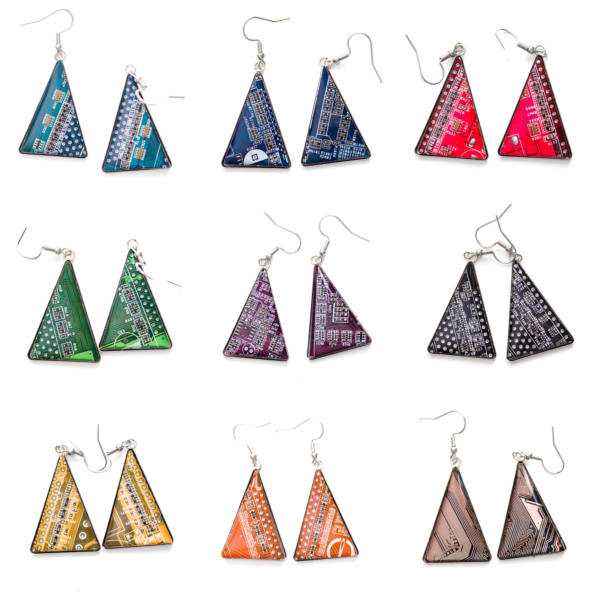 Triangle circuit board earrings
