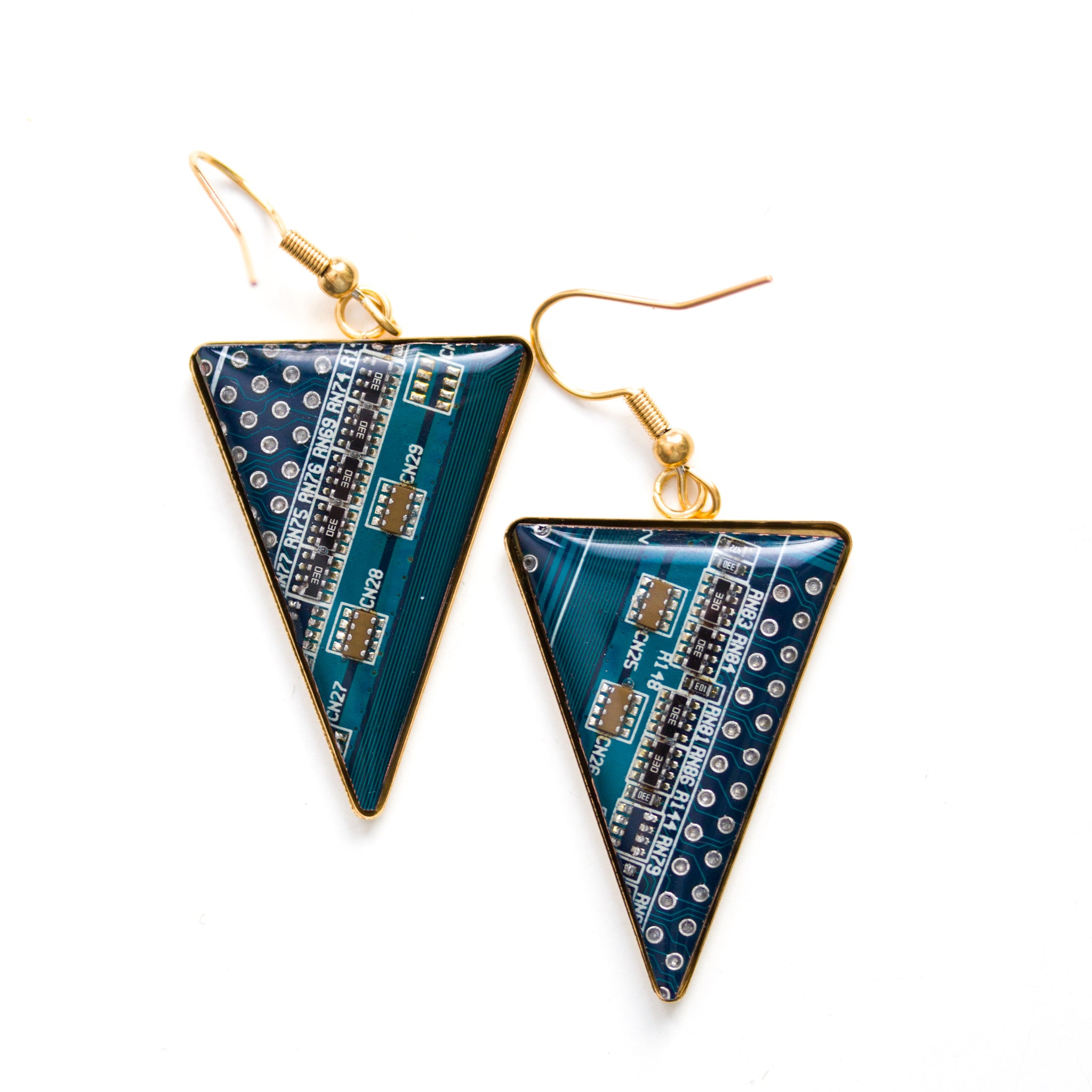 Triangle circuit board earrings (golden)