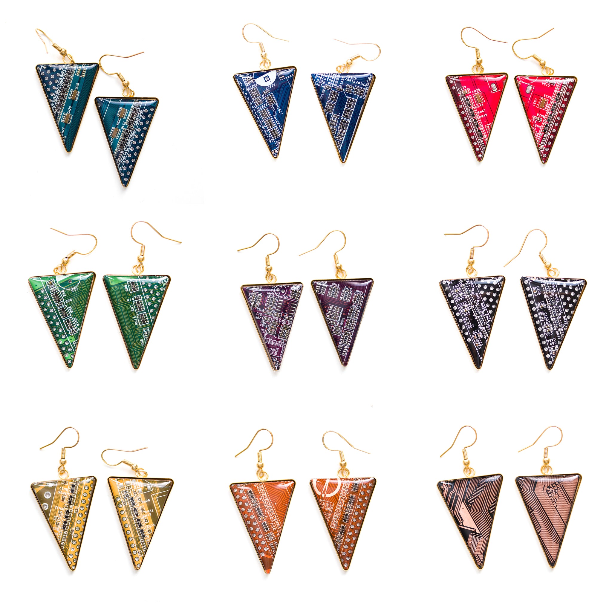 Triangle circuit board earrings (golden)