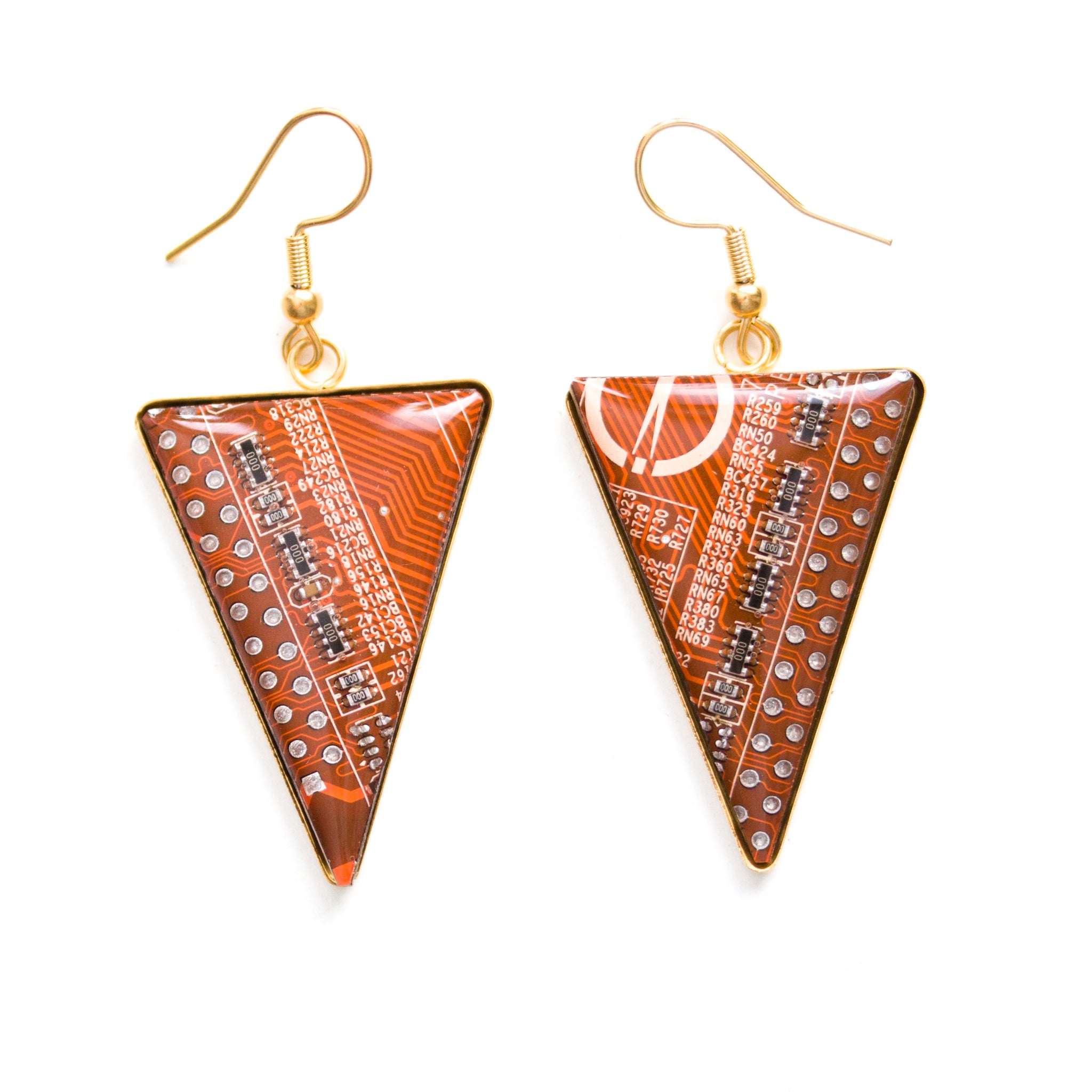 Triangle circuit board earrings (golden)