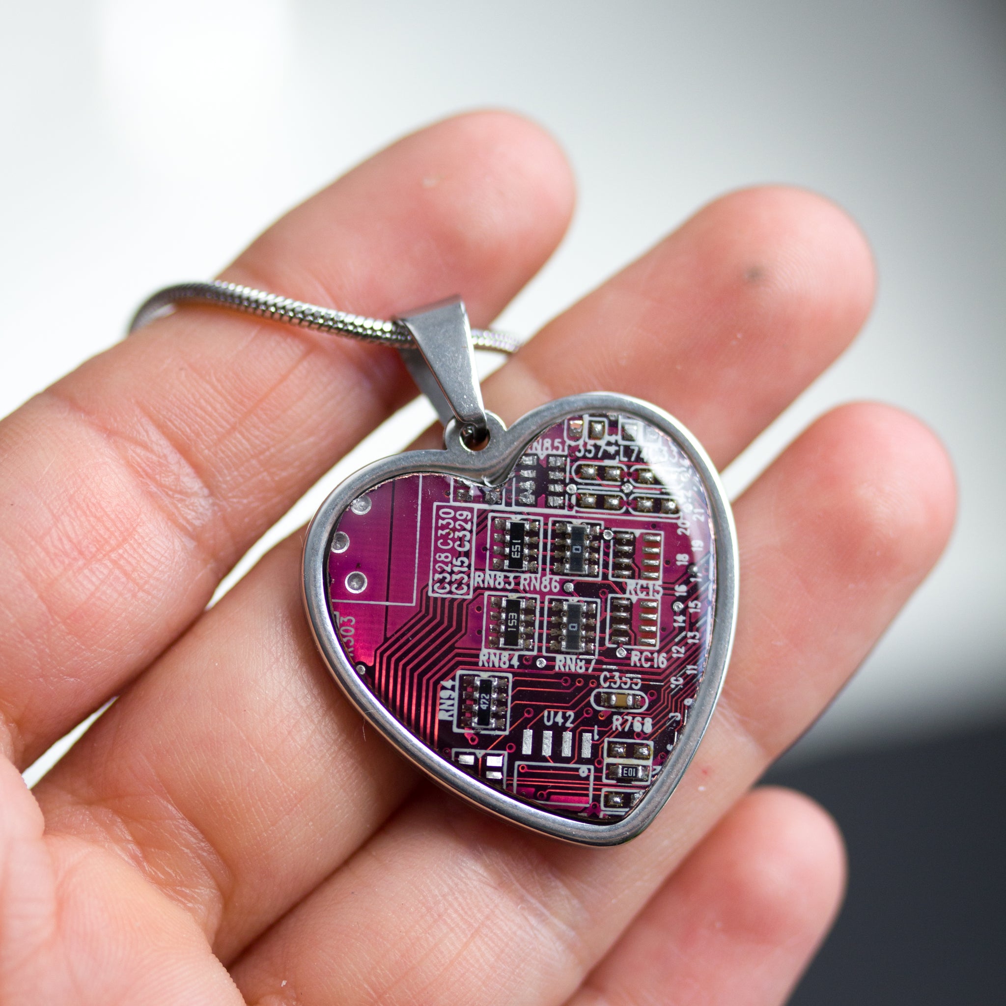Circuit board heart necklace