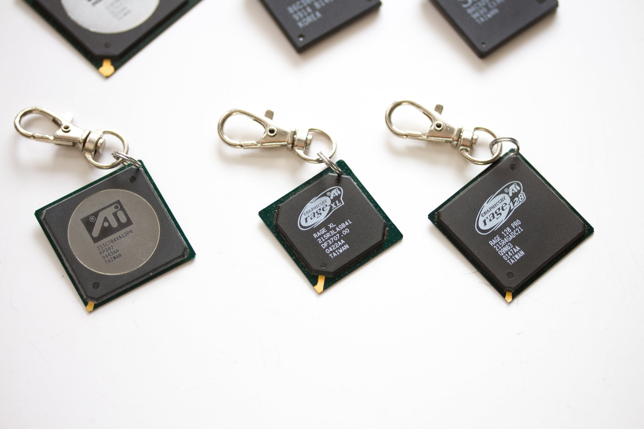 Chipset keychain, recycled computer keychain, ATI graphic processor, GPU
