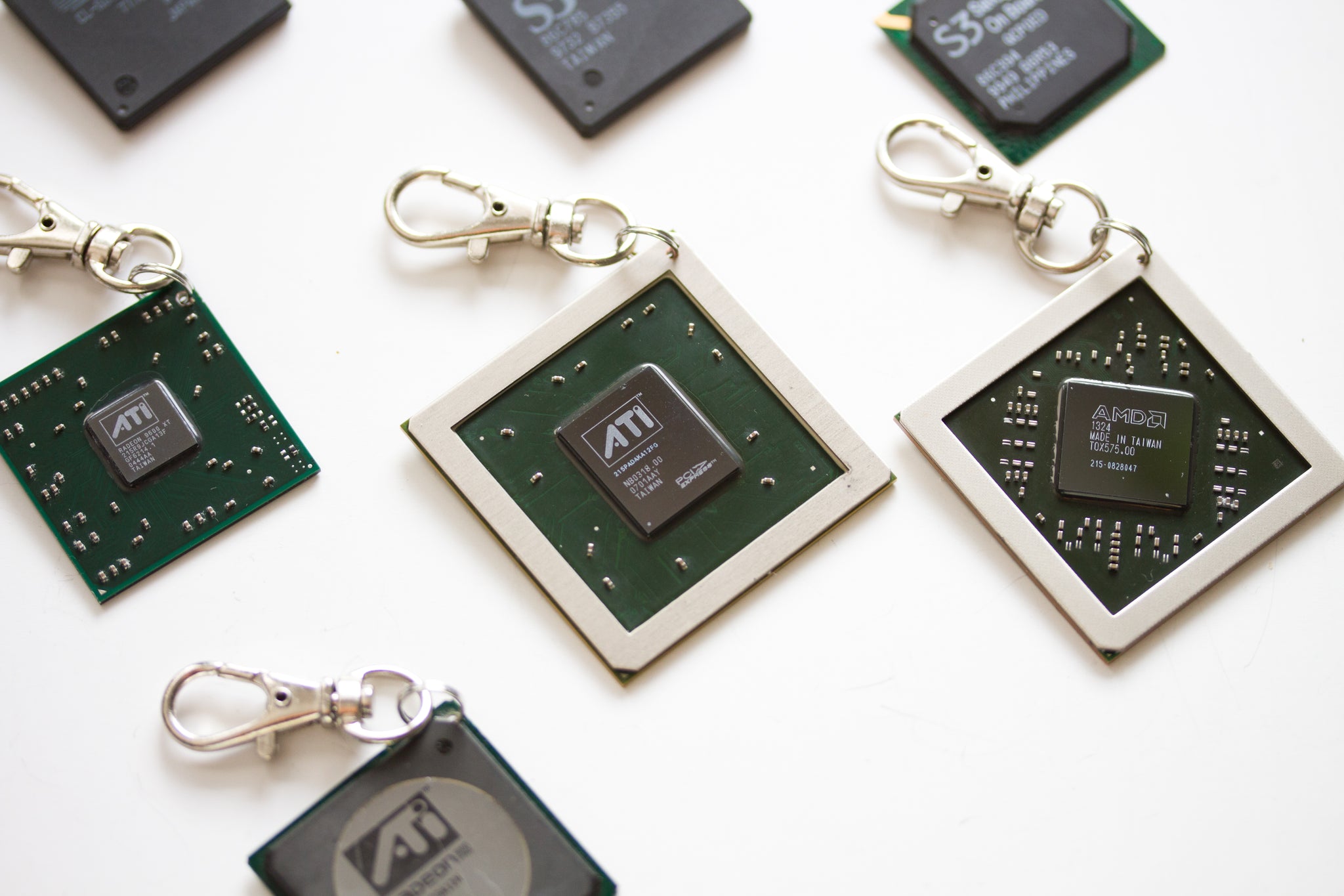 Chipset keychain, recycled computer keychain, ATI graphic processor, GPU
