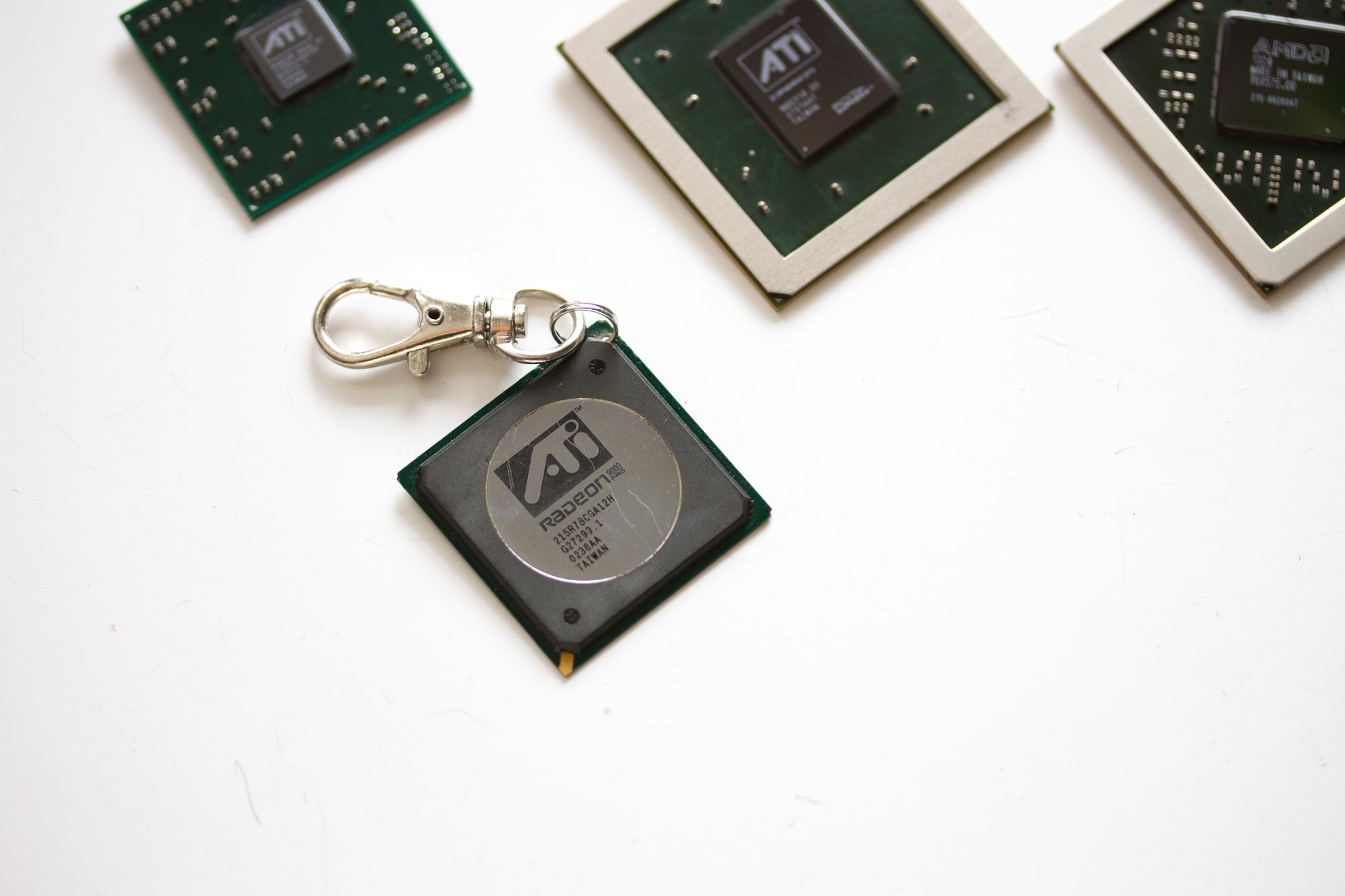 Chipset keychain, recycled computer keychain, ATI graphic processor, GPU