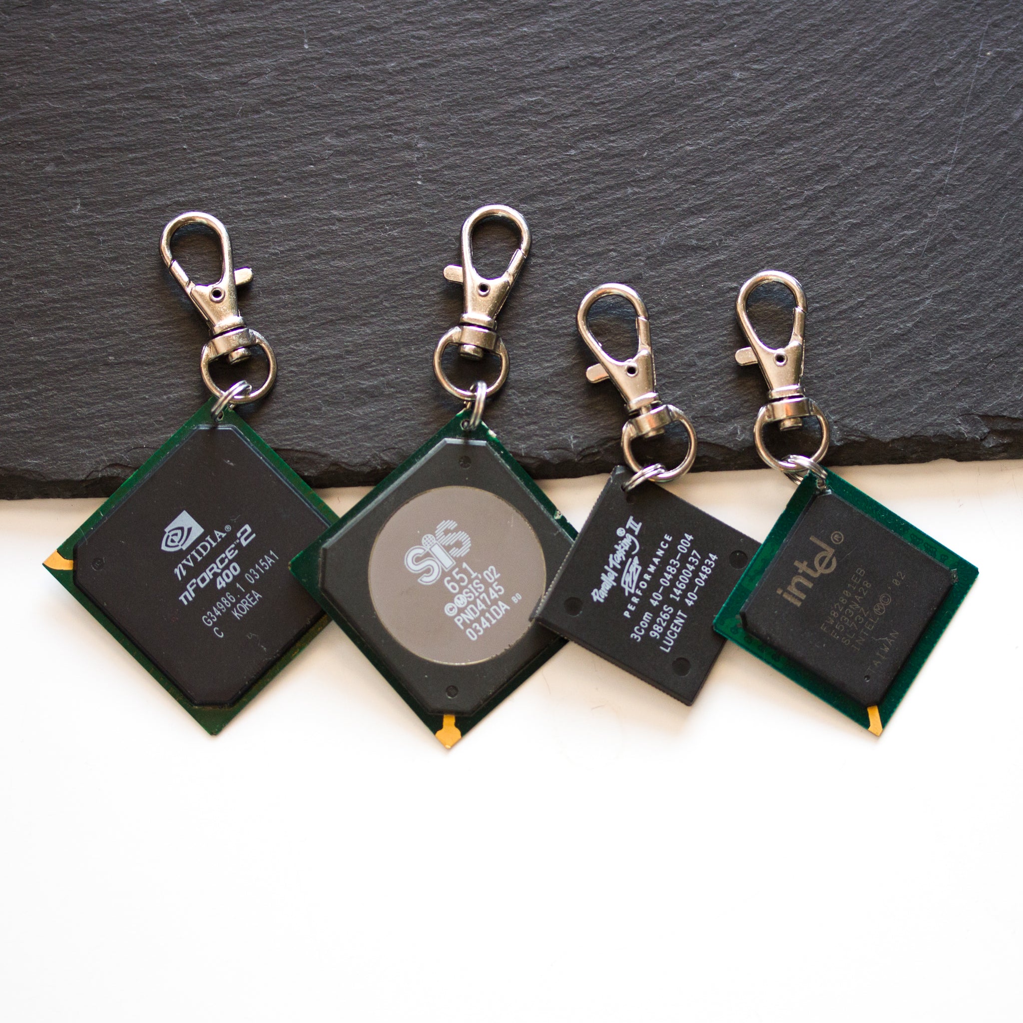 Chipset keychain, recycled computer chipset keychain