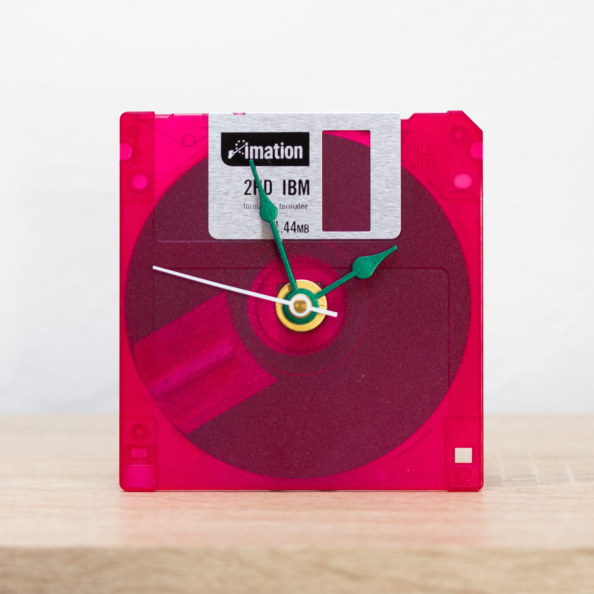 Unique Desk clock - recycled floppy disk clock (pink)