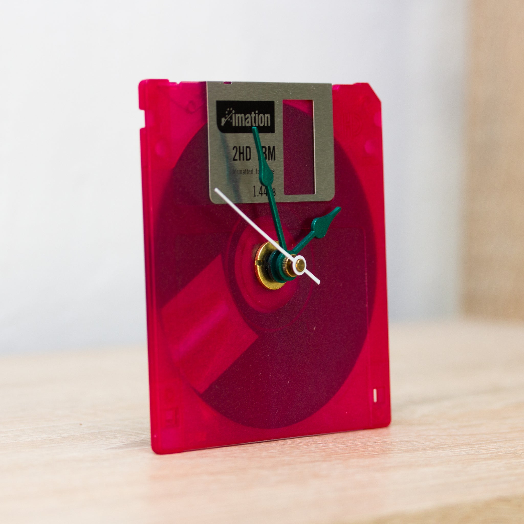 Unique Desk clock - recycled floppy disk clock (pink)
