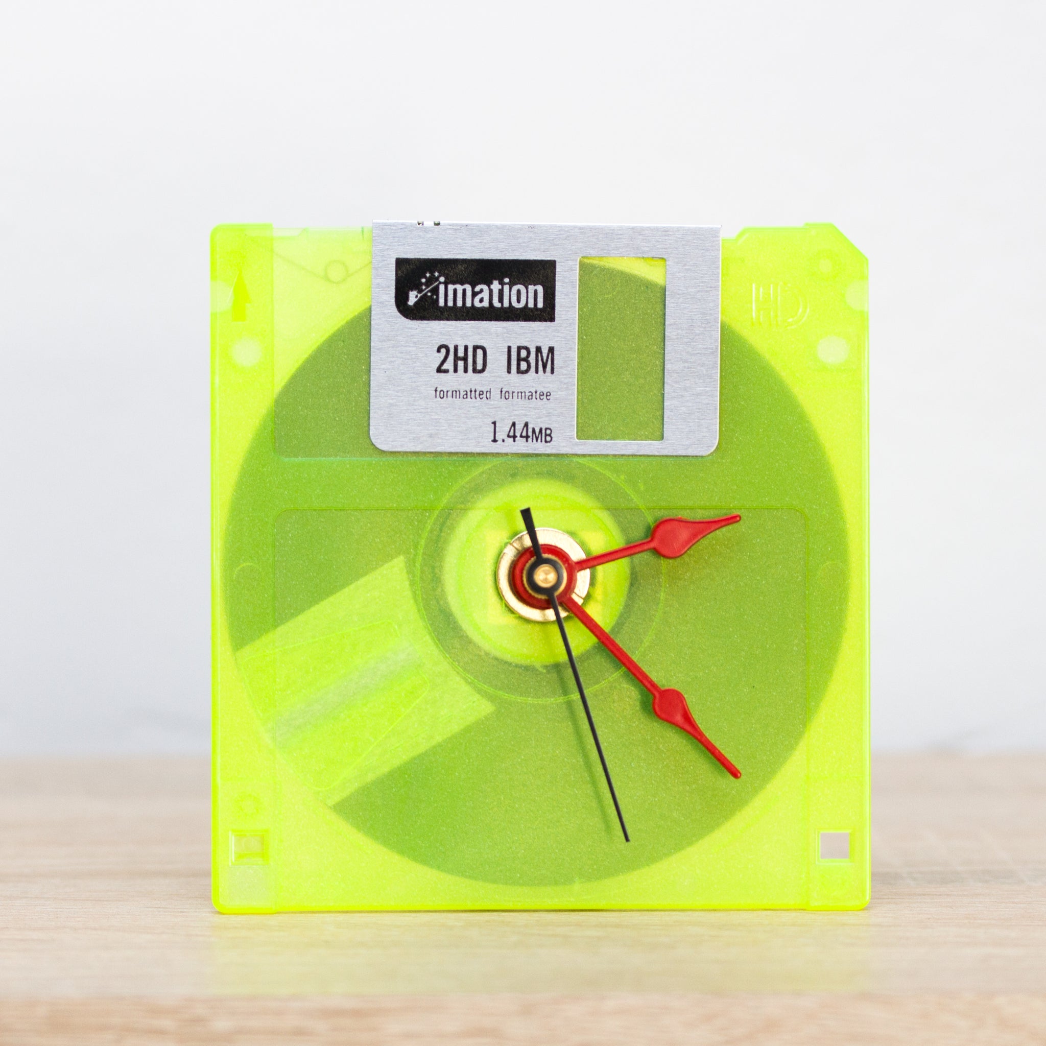 Unique Desk clock - recycled floppy disk clock (neon green)