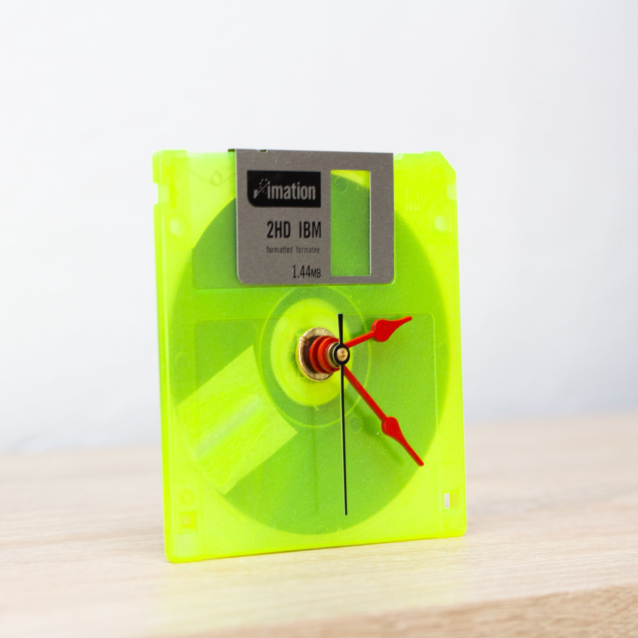 Unique Desk clock - recycled floppy disk clock (neon green)