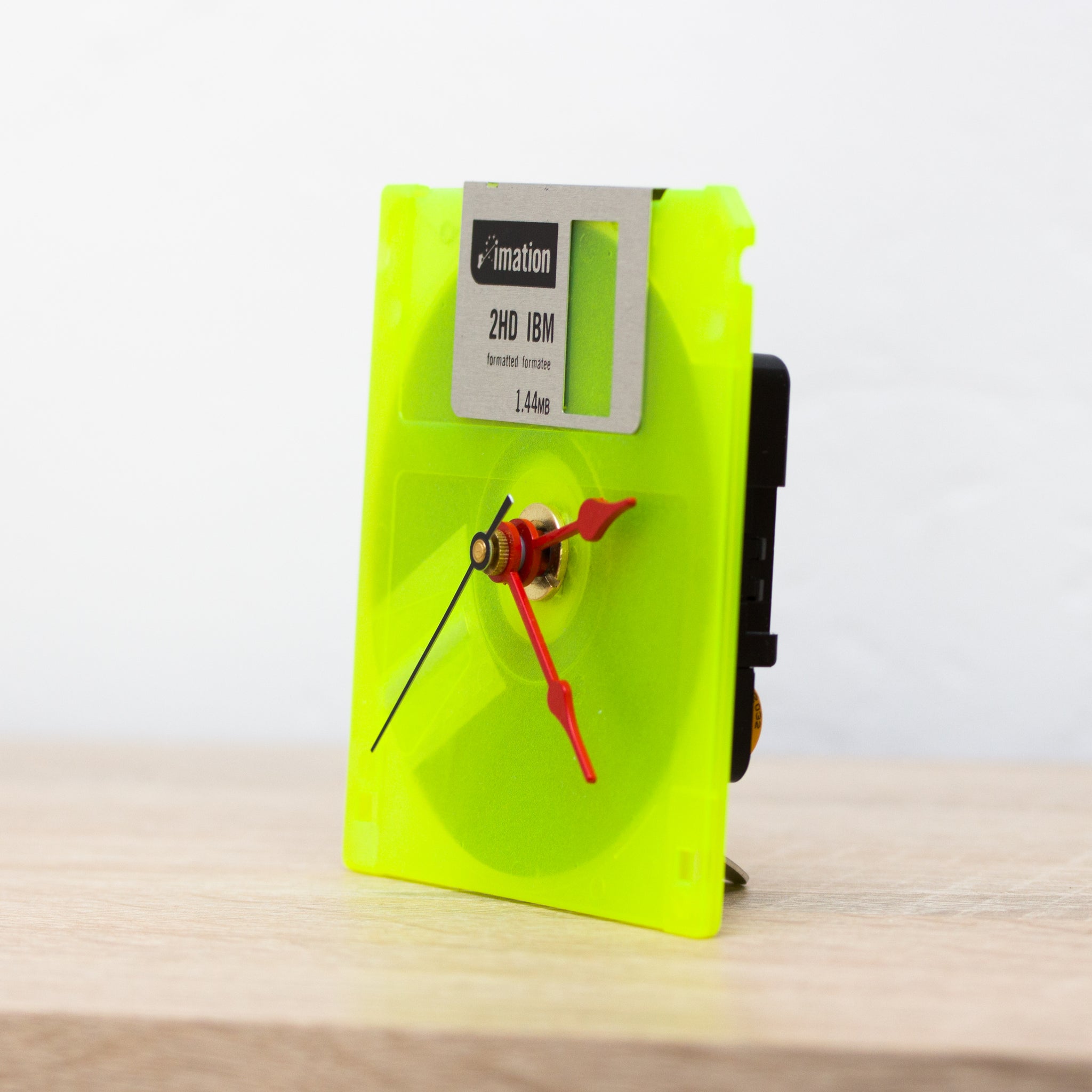 Unique Desk clock - recycled floppy disk clock (neon green)
