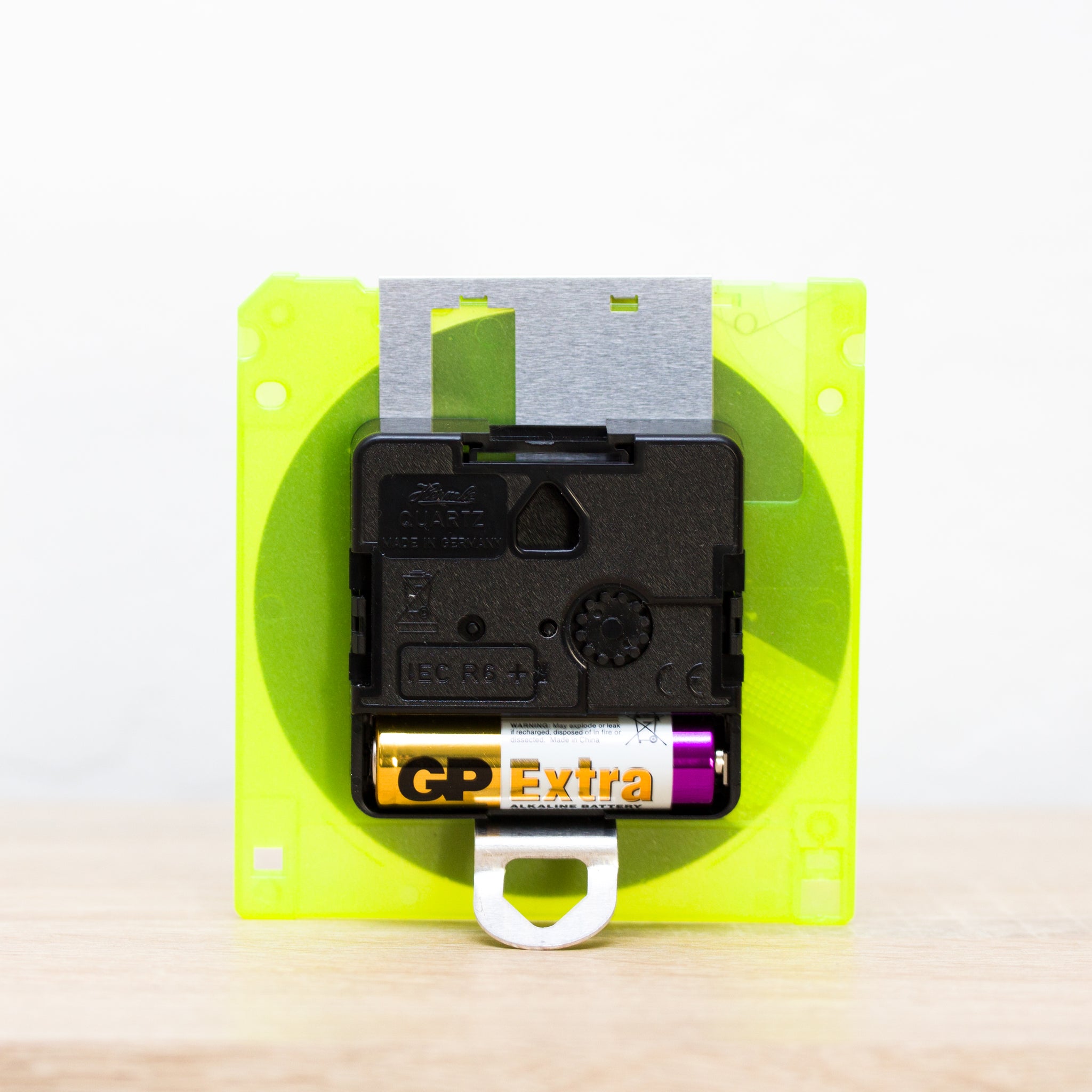 Unique Desk clock - recycled floppy disk clock (neon green)