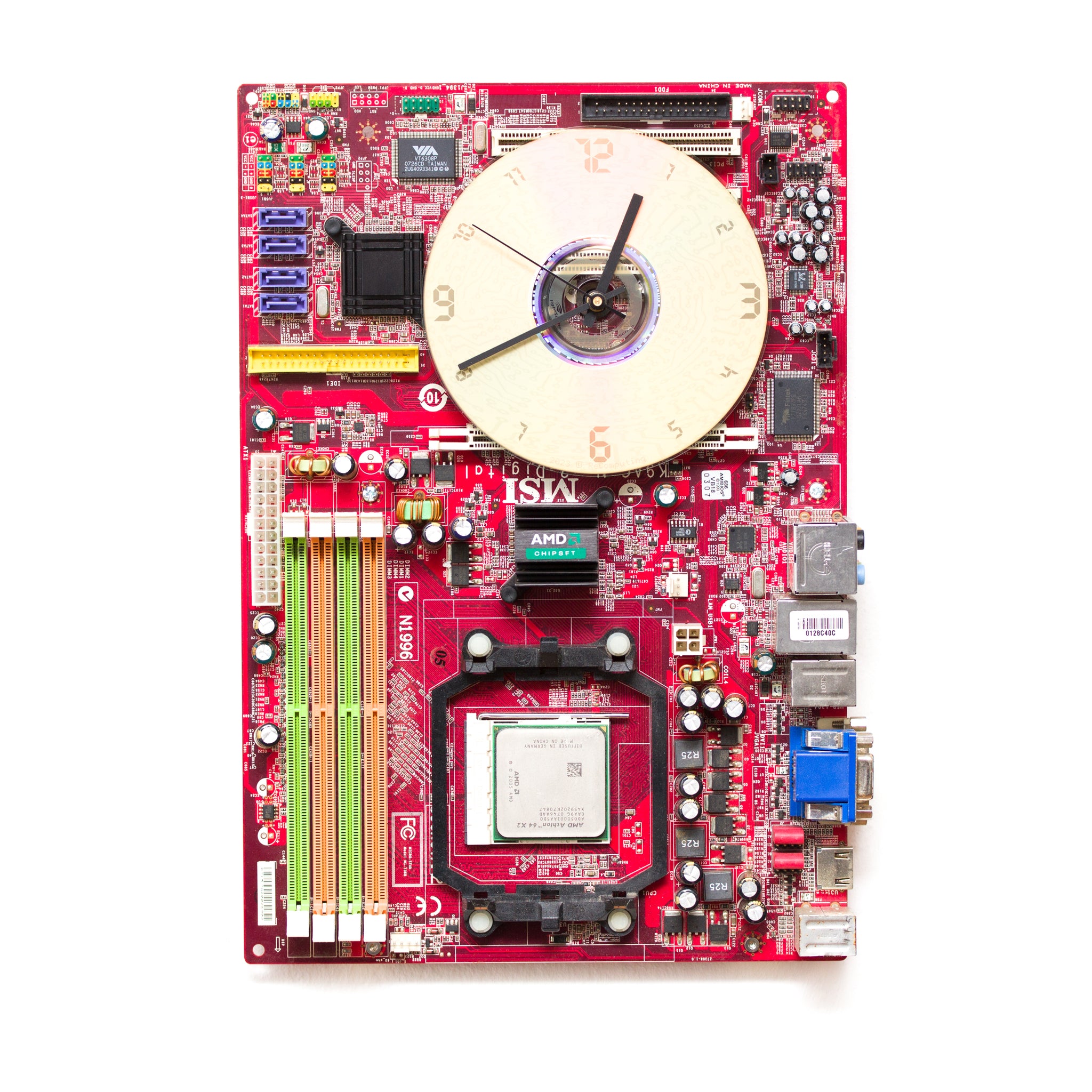Wall Clock made of red computer motherboard