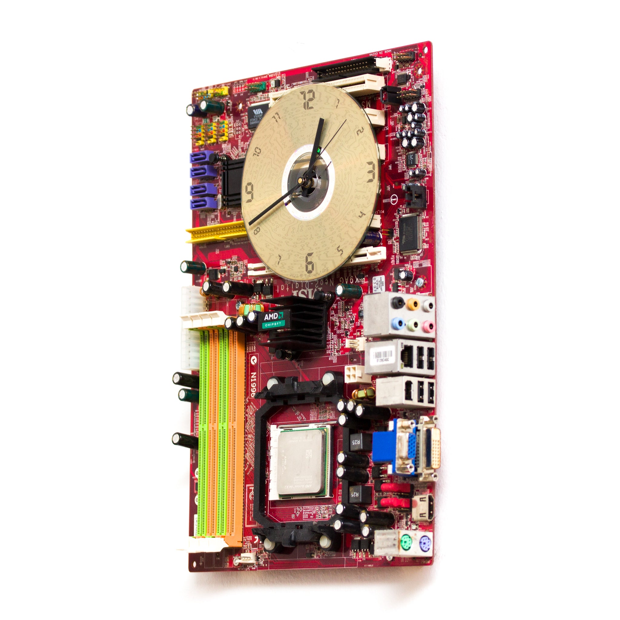 Wall Clock made of red computer motherboard