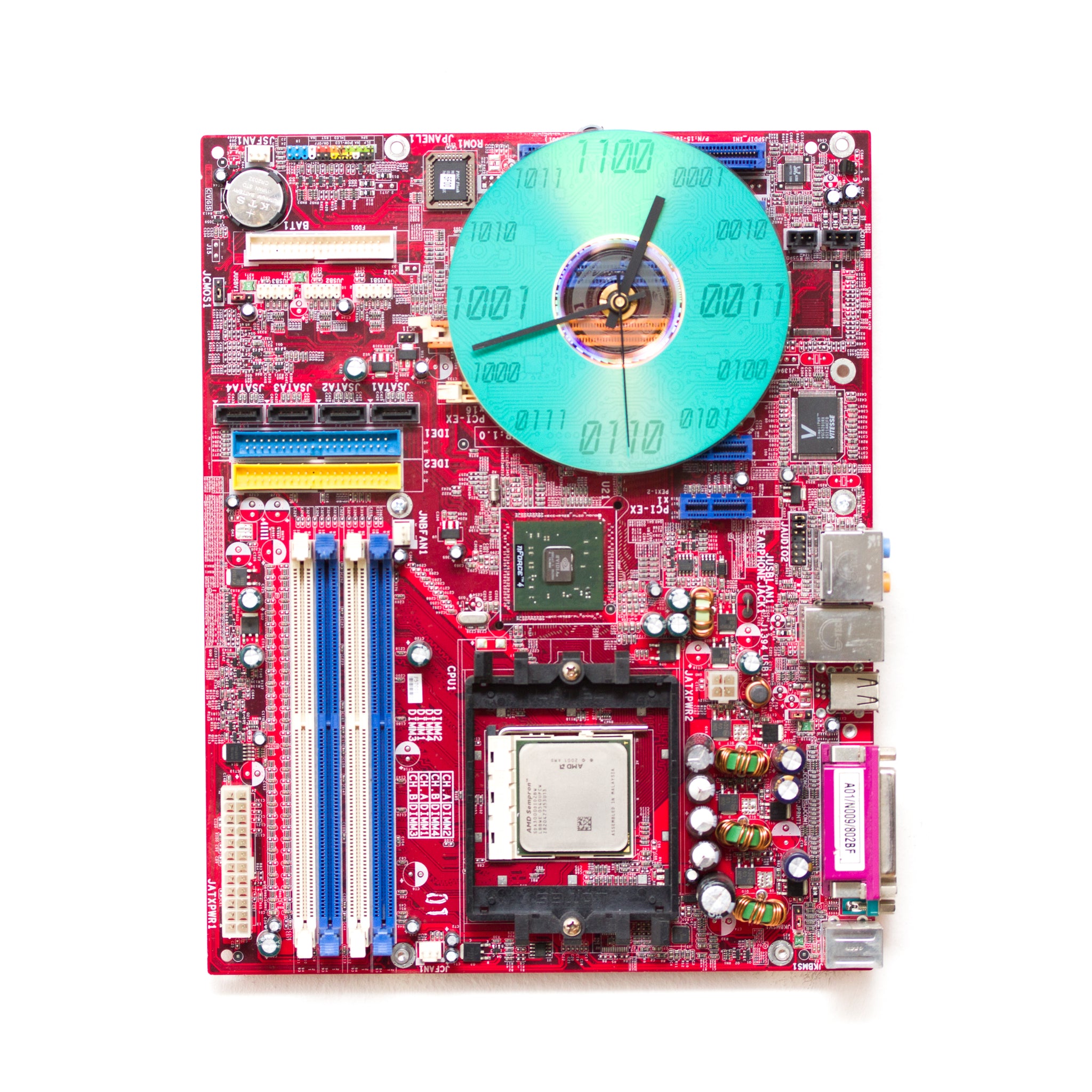 Wall Clock made of red computer motherboard