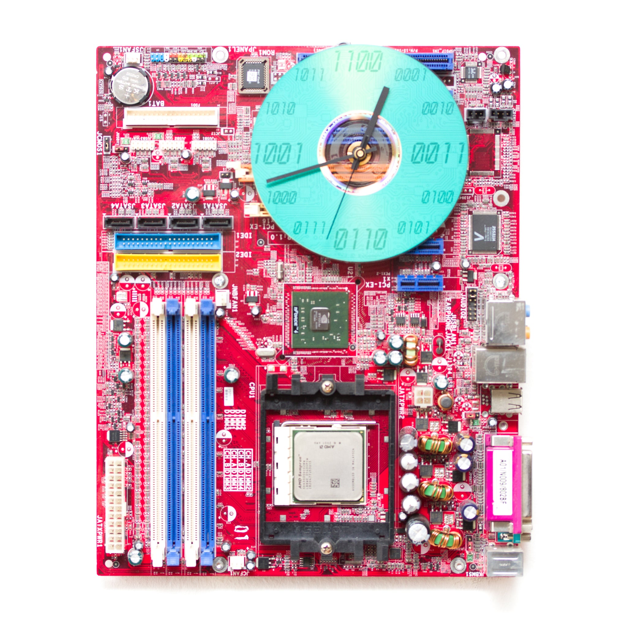 Wall Clock made of red computer motherboard