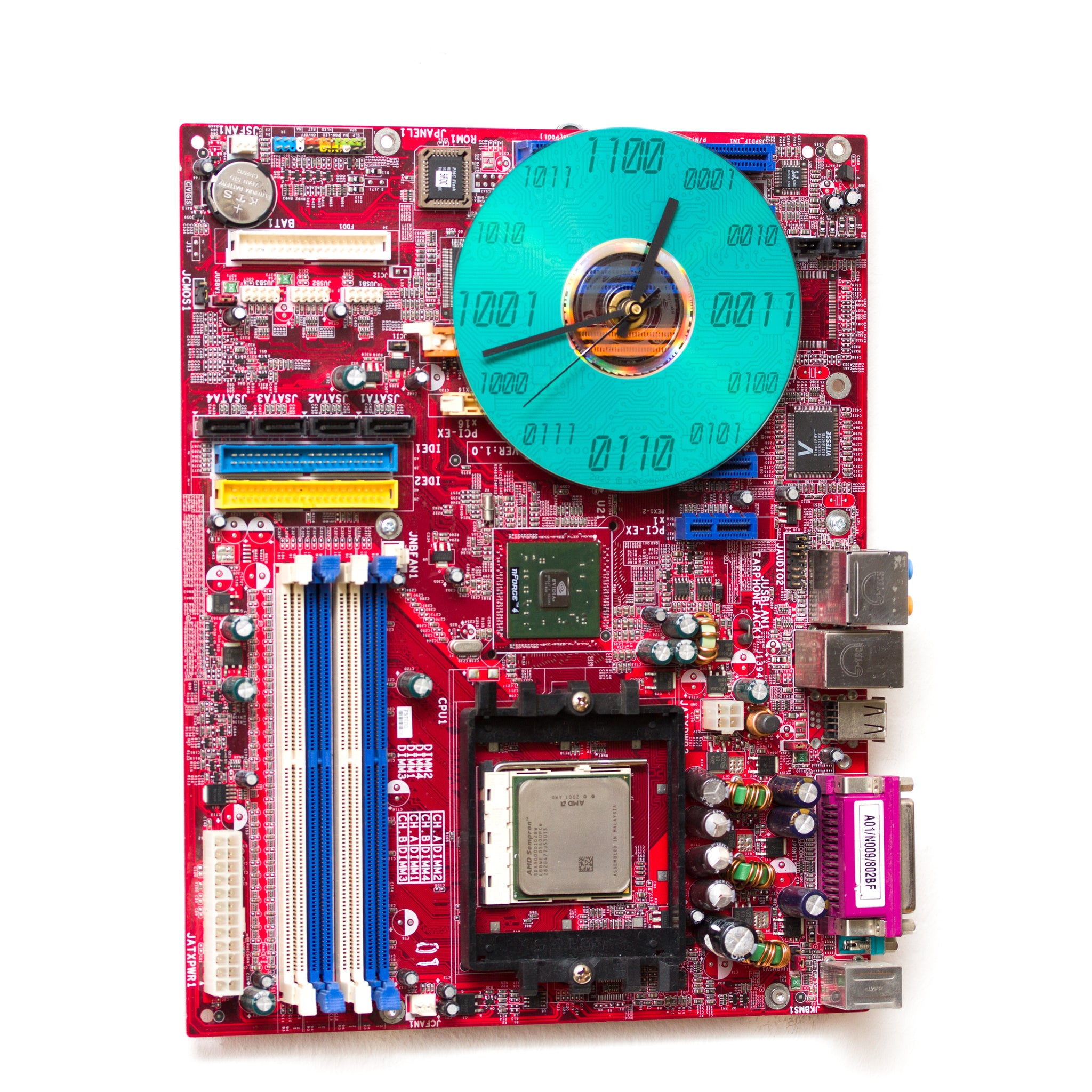 Wall Clock made of red computer motherboard