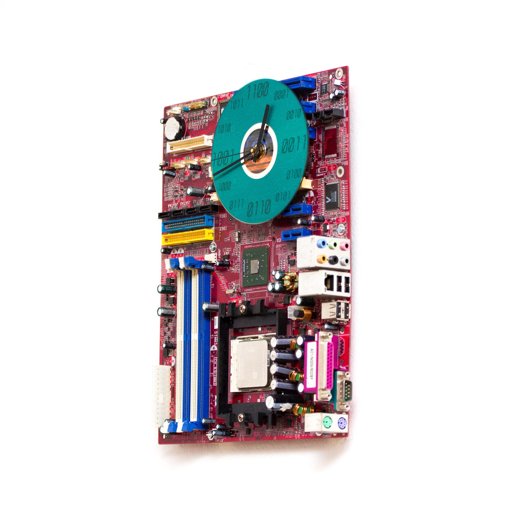 Wall Clock made of red computer motherboard