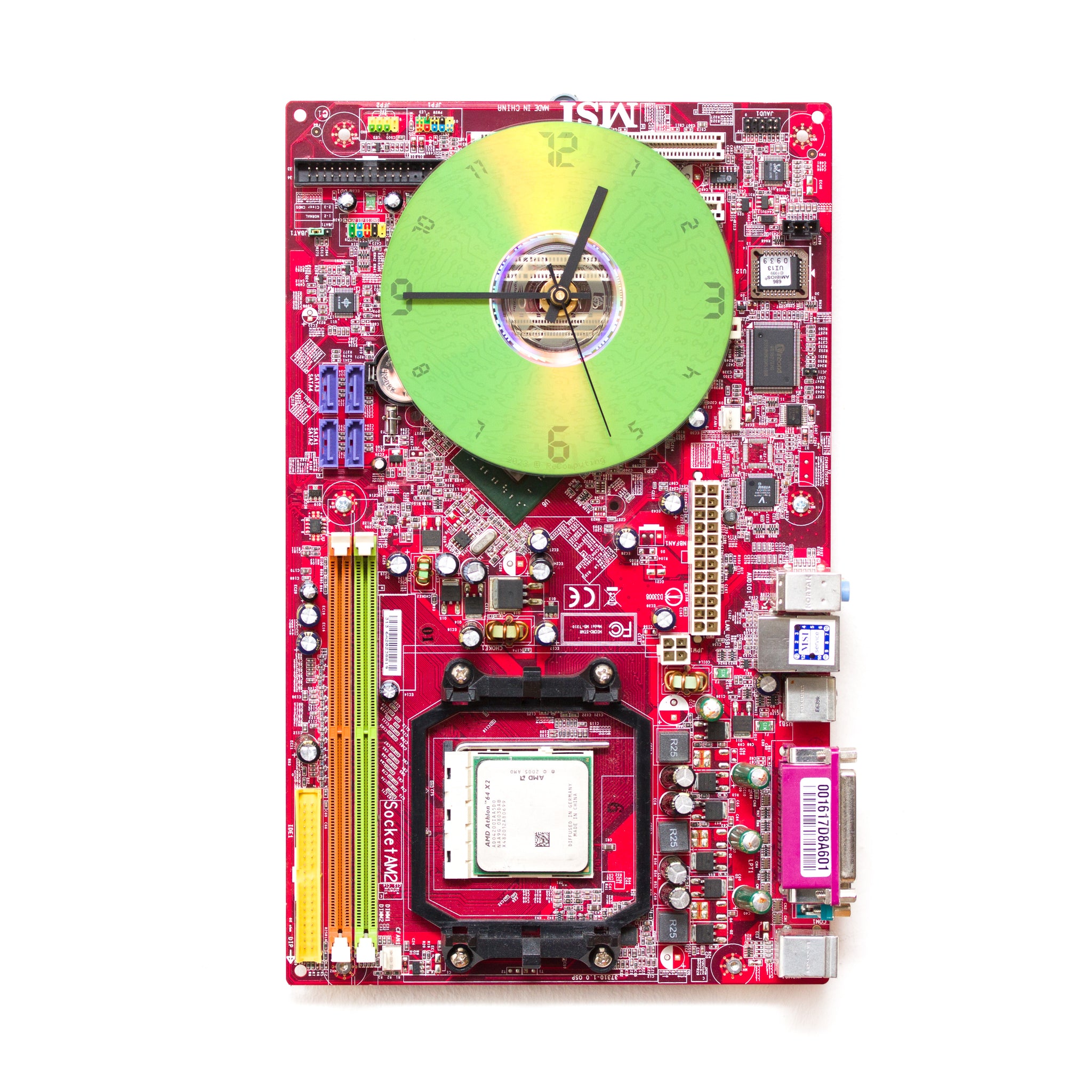 Wall Clock made of red computer motherboard