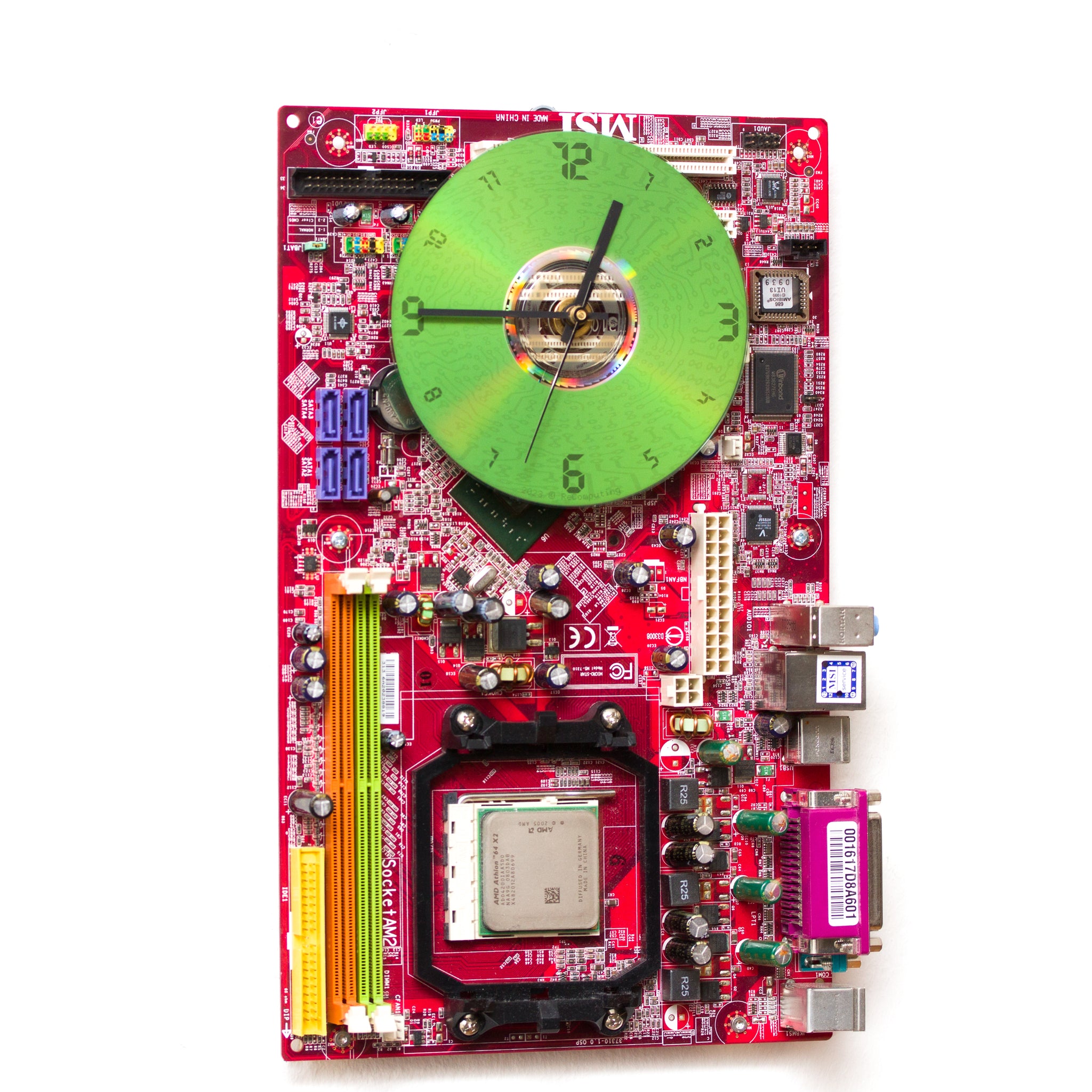 Wall Clock made of red computer motherboard