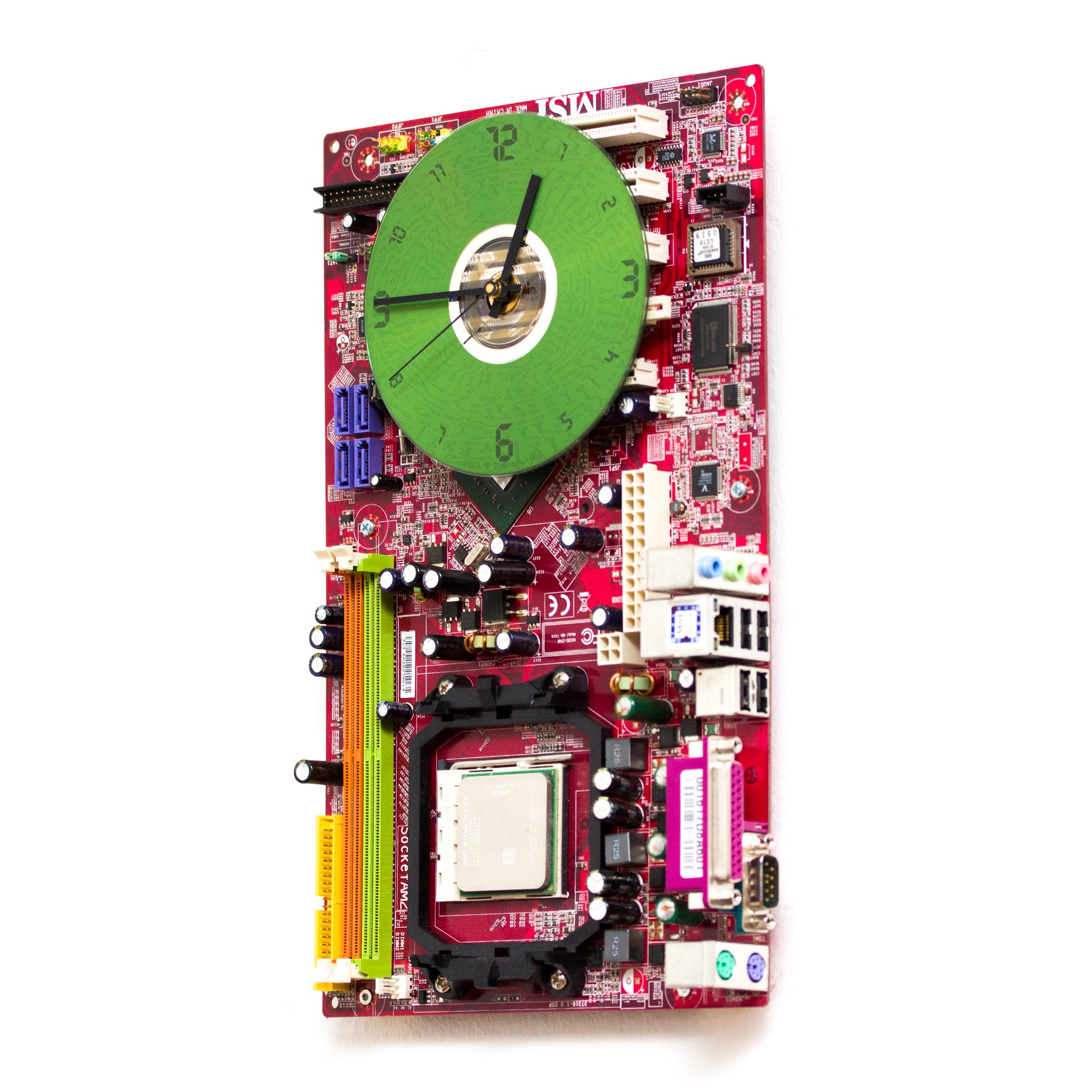 Wall Clock made of red computer motherboard