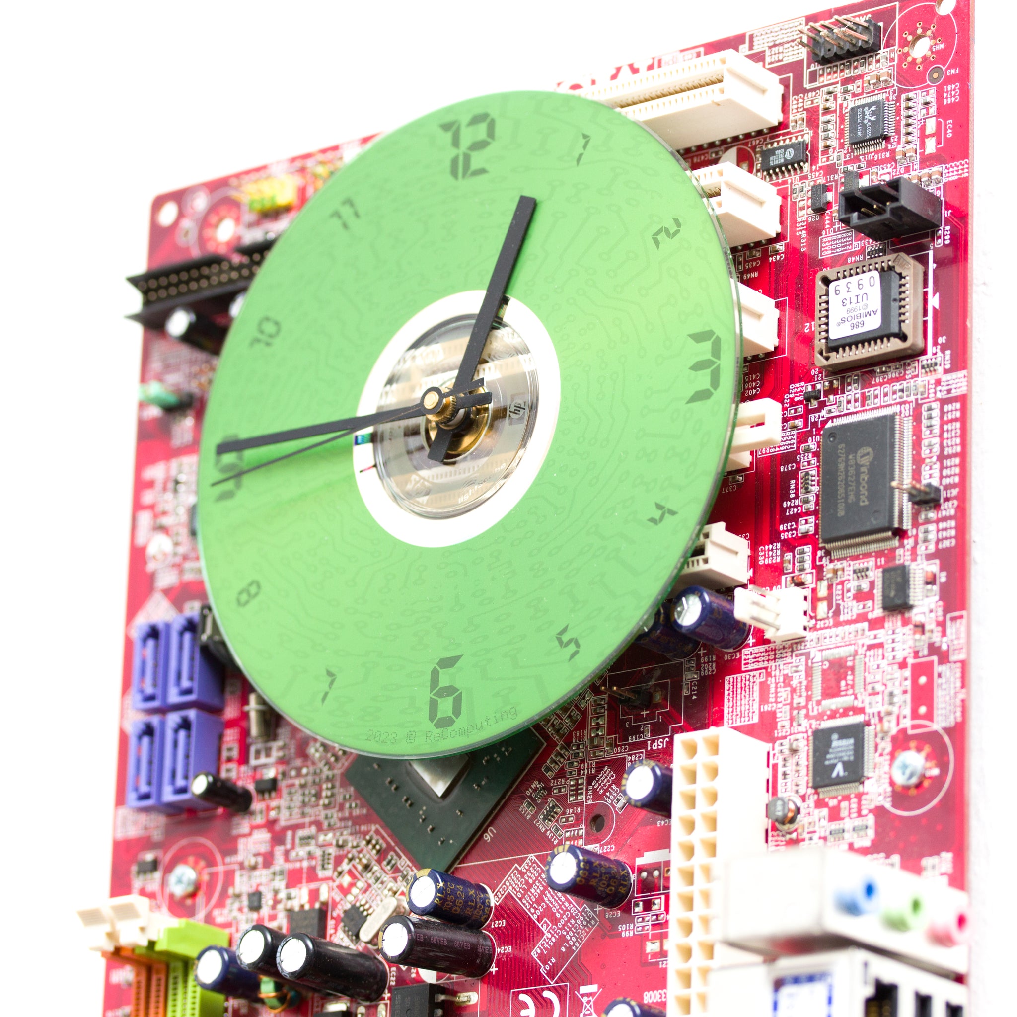 Wall Clock made of red computer motherboard