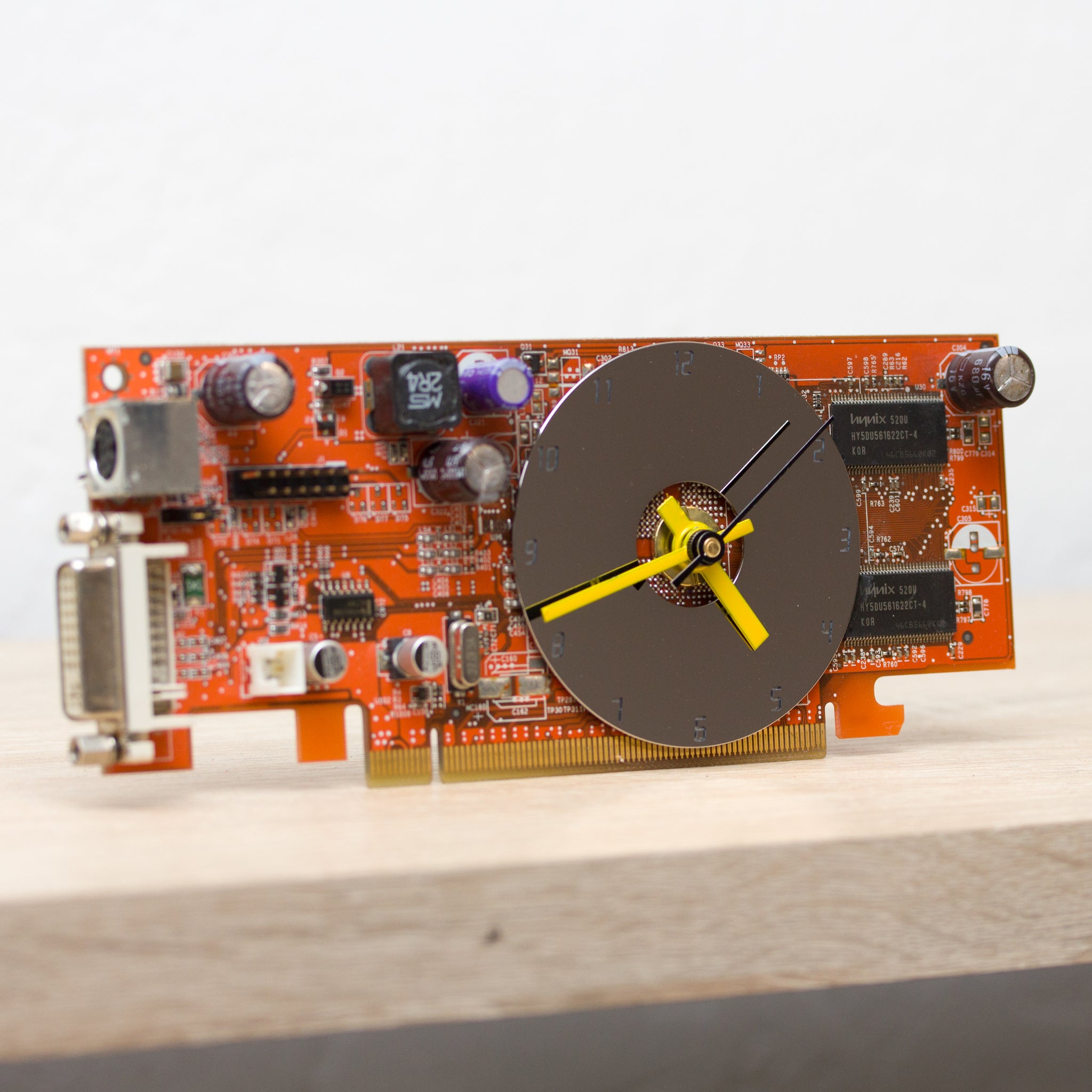 Desk clock - Recycled slim graphics card clock, unique office clock, orange circuit board