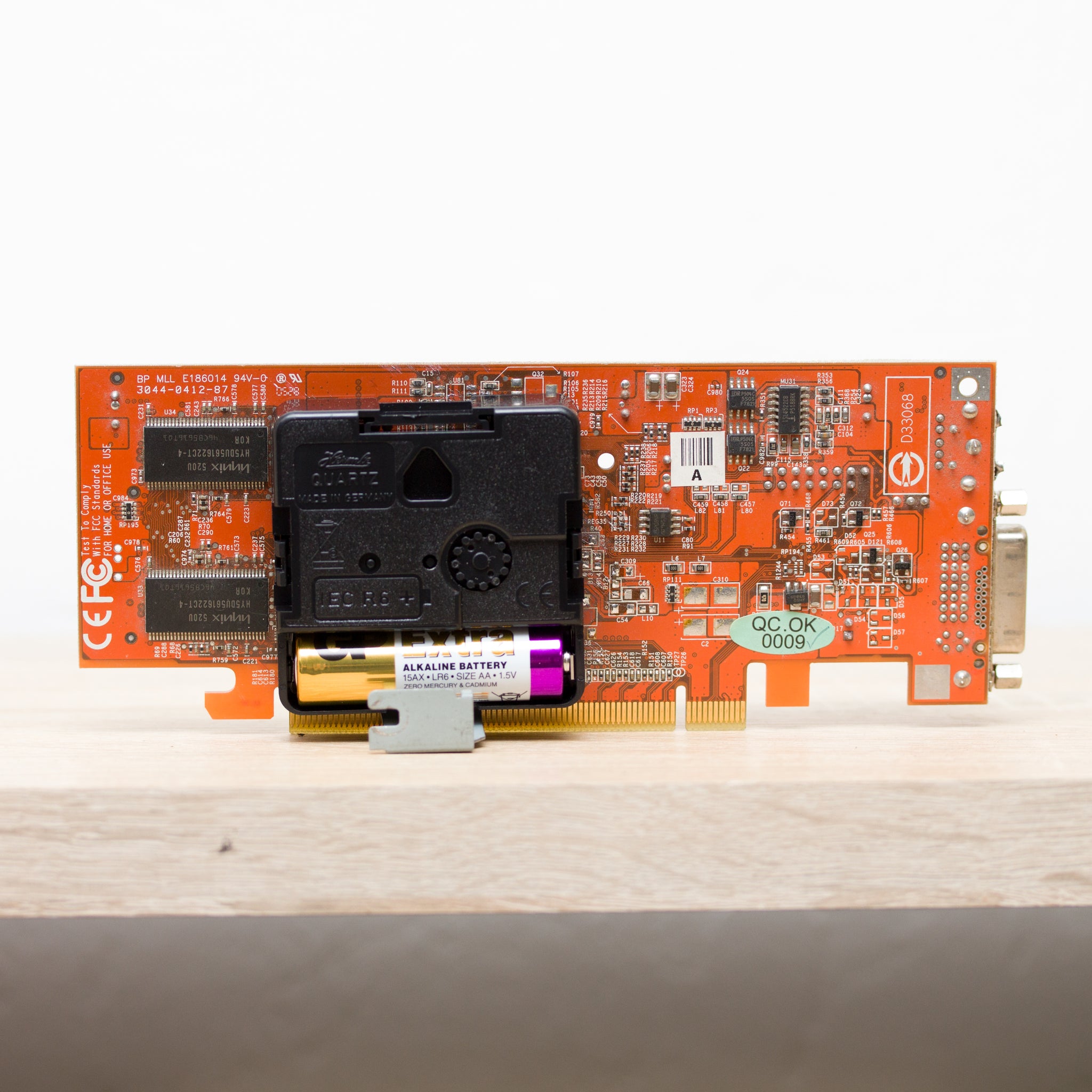 Desk clock - Recycled slim graphics card clock, unique office clock, orange circuit board