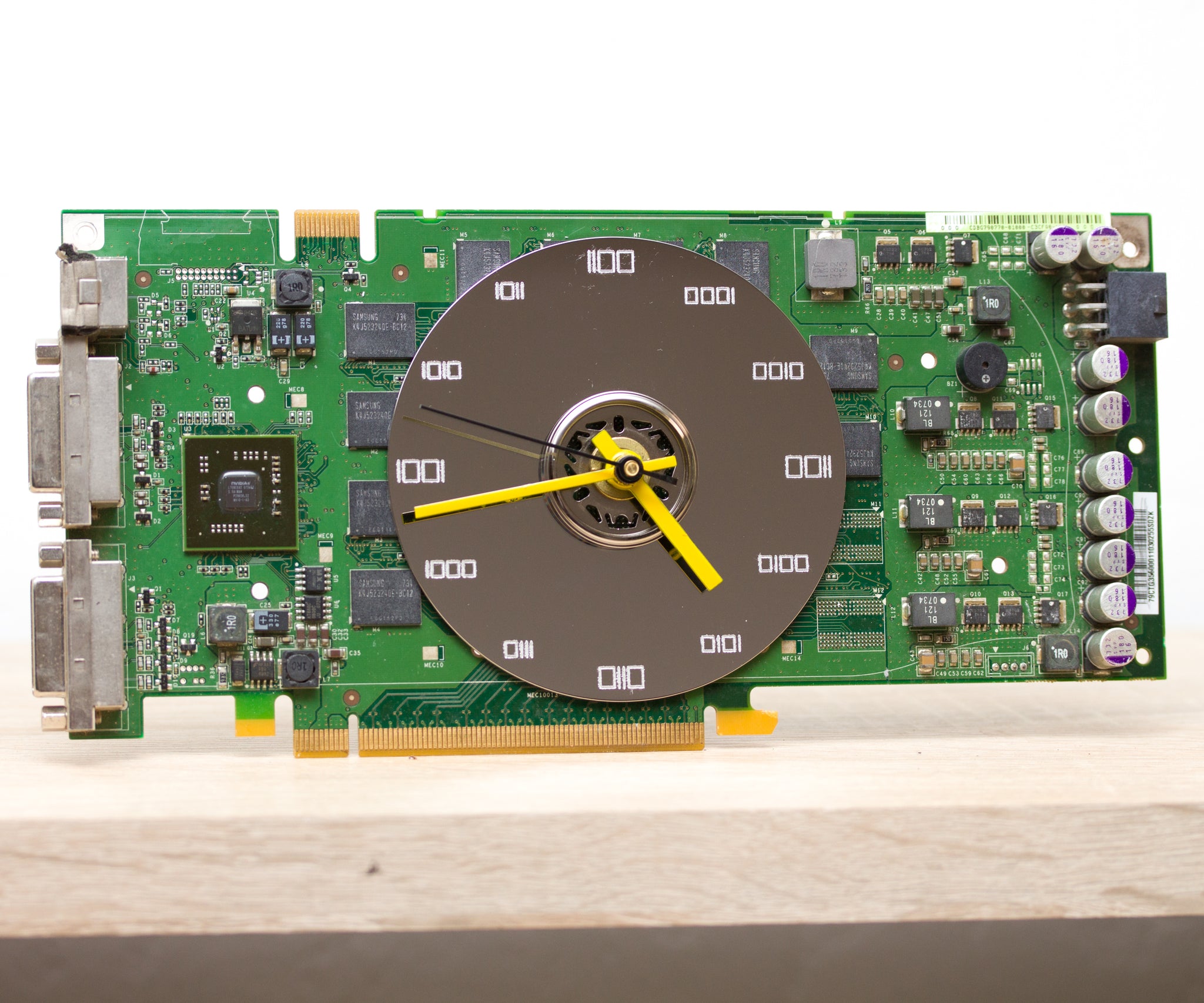 Desk clock - unique office clock, Recycled graphics card clock - green