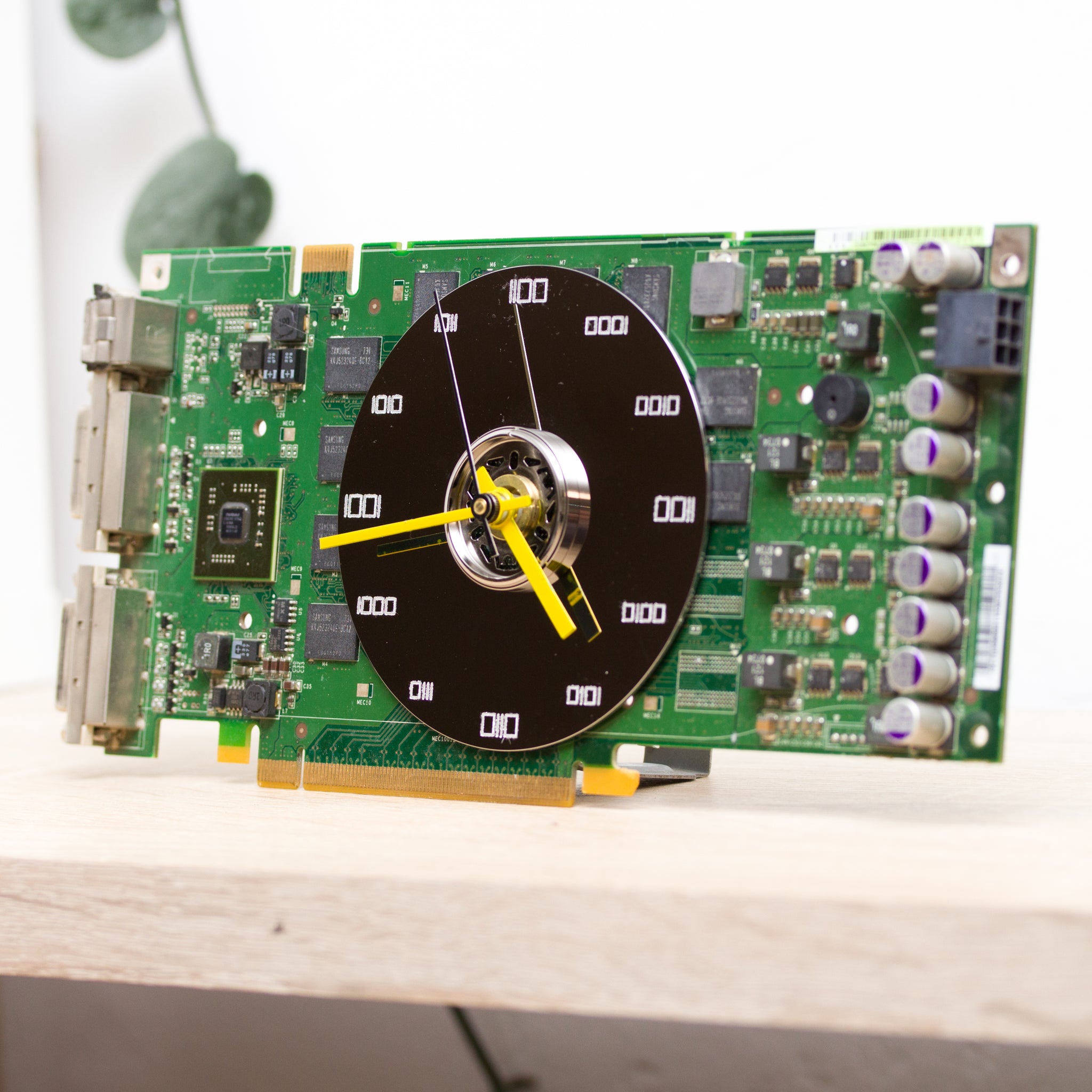 Desk clock - unique office clock, Recycled graphics card clock - green