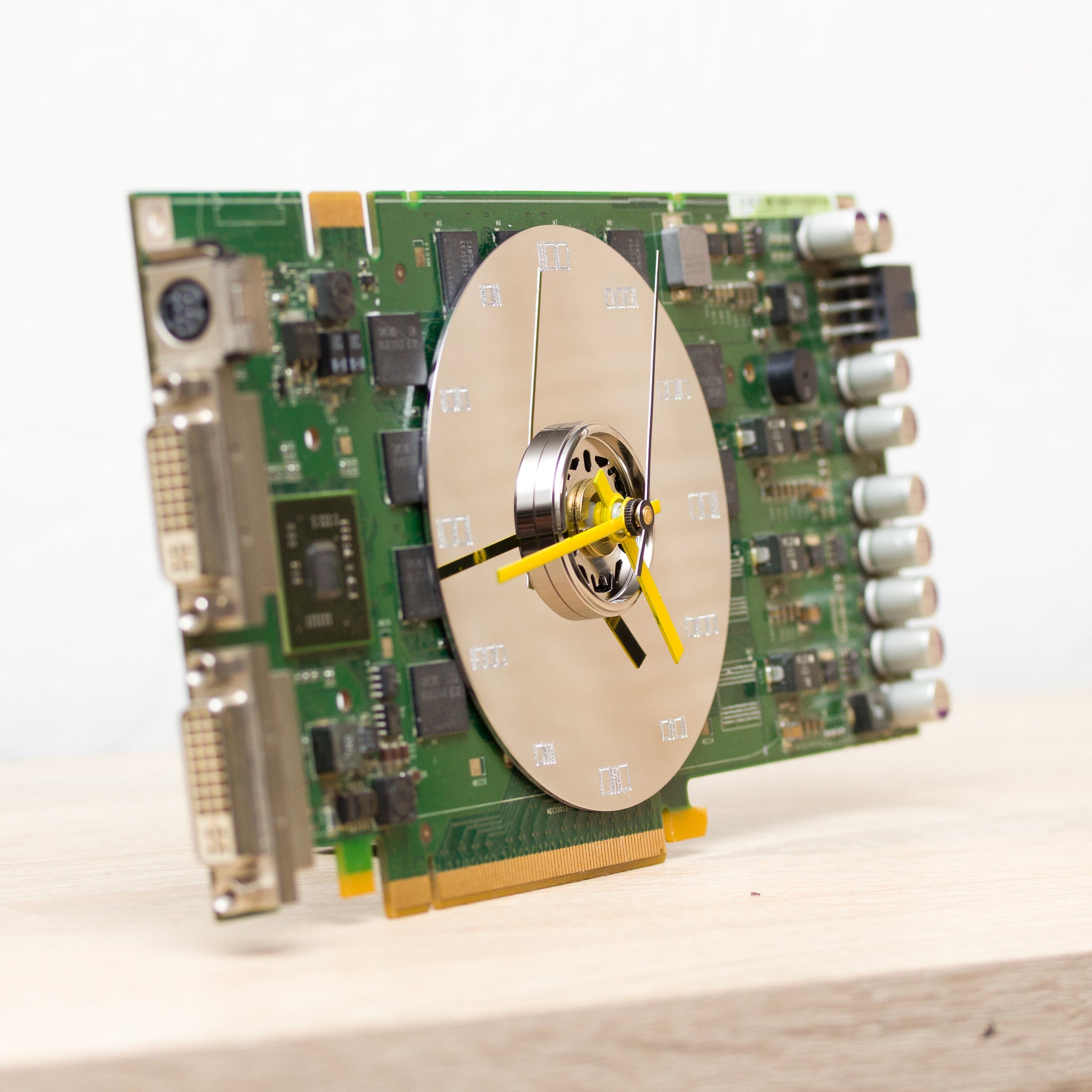 Desk clock - unique office clock, Recycled graphics card clock - green