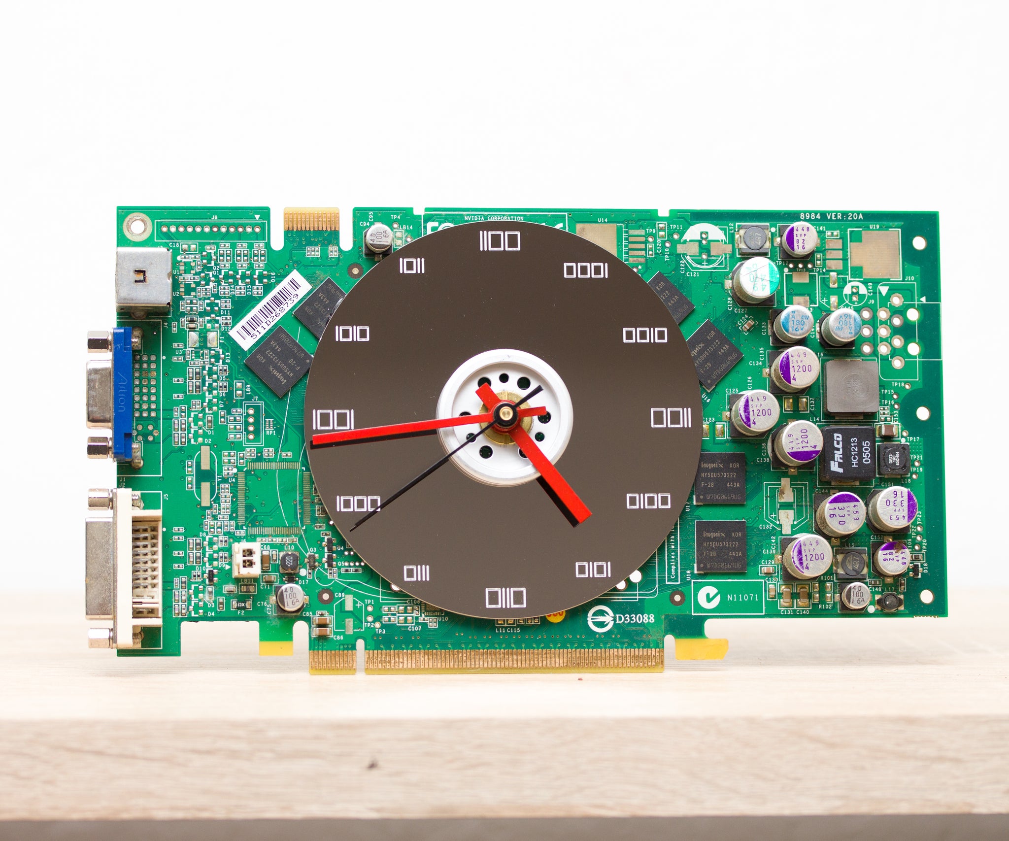 Desk clock - unique office clock, Recycled graphics card clock - green