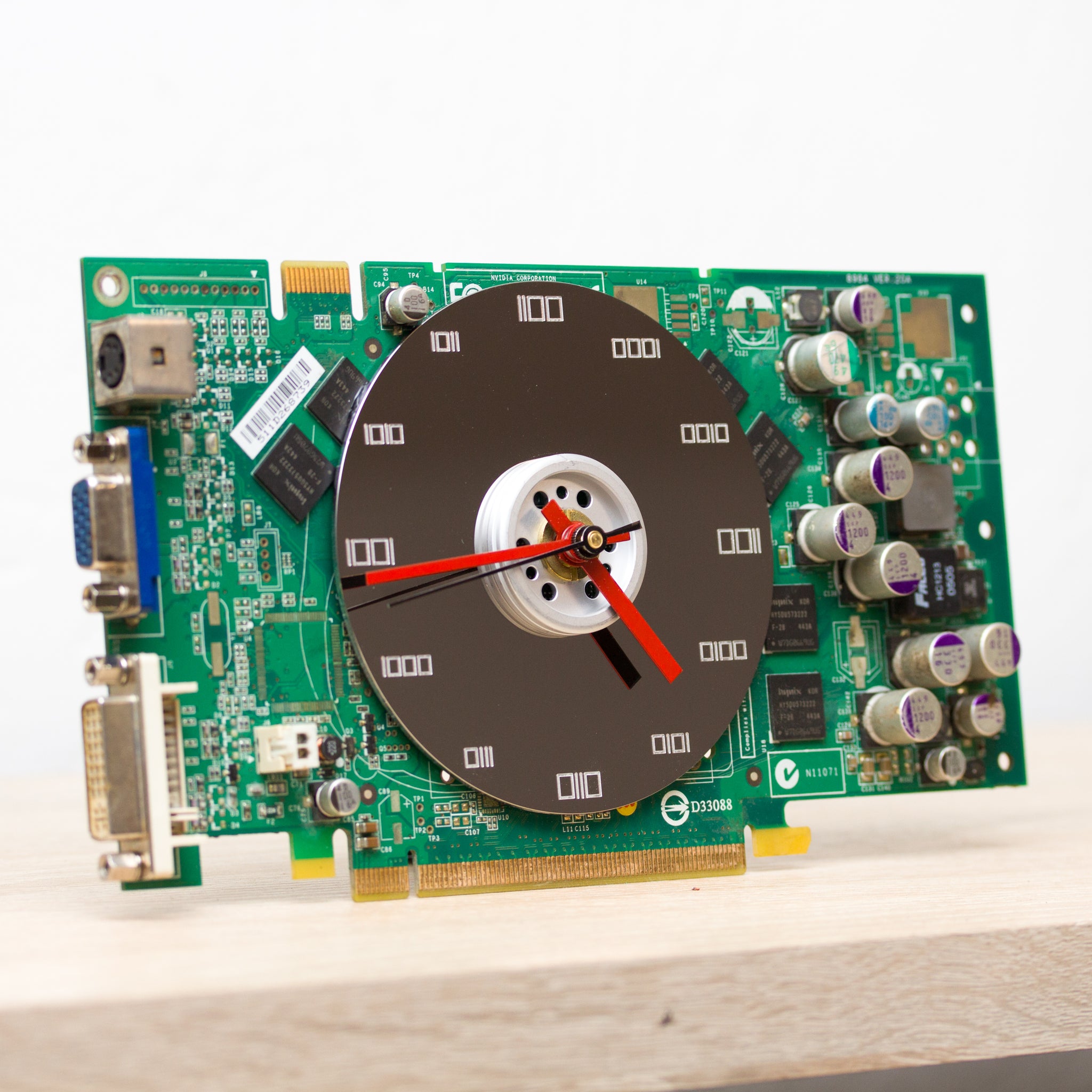 Desk clock - unique office clock, Recycled graphics card clock - green