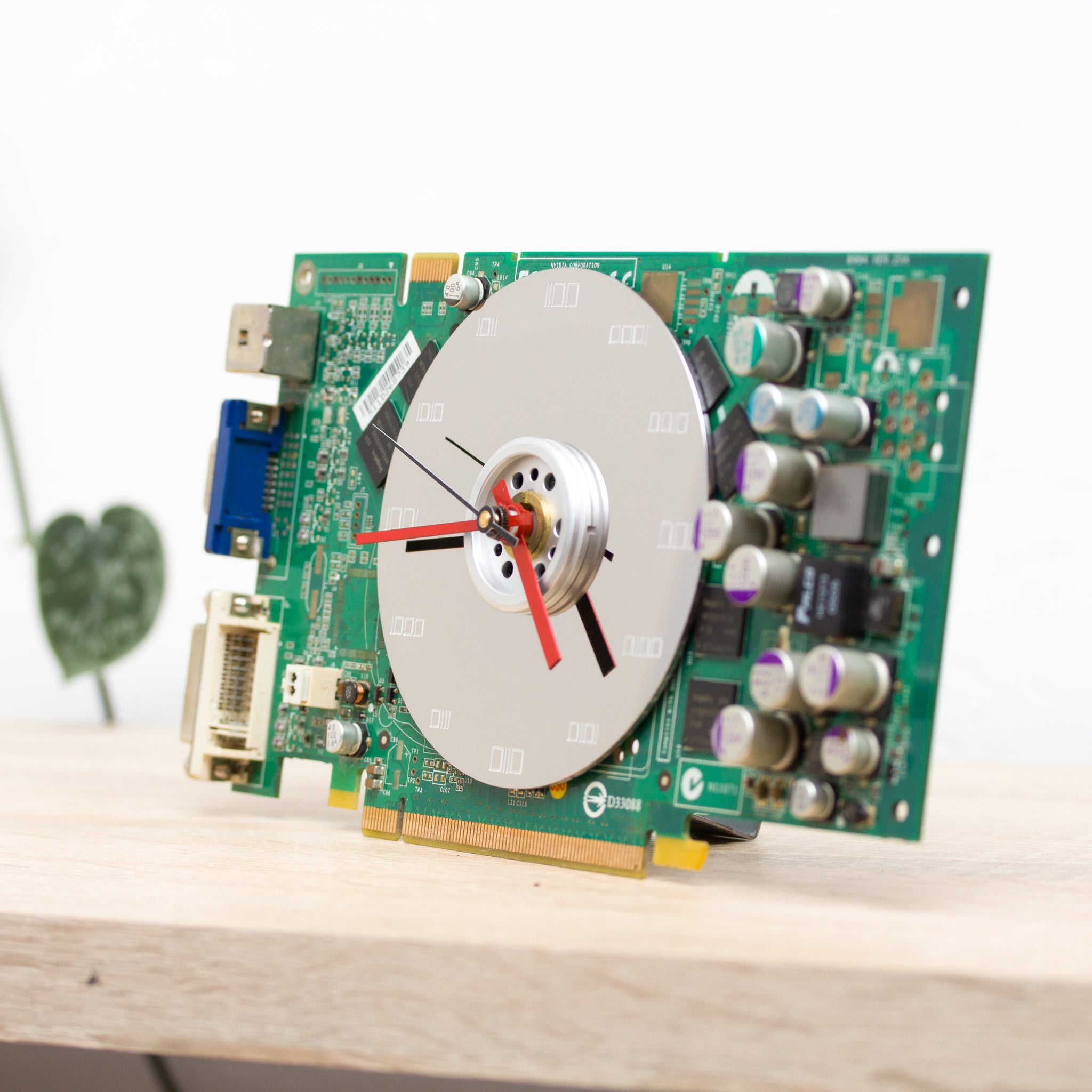 Desk clock - unique office clock, Recycled graphics card clock - green