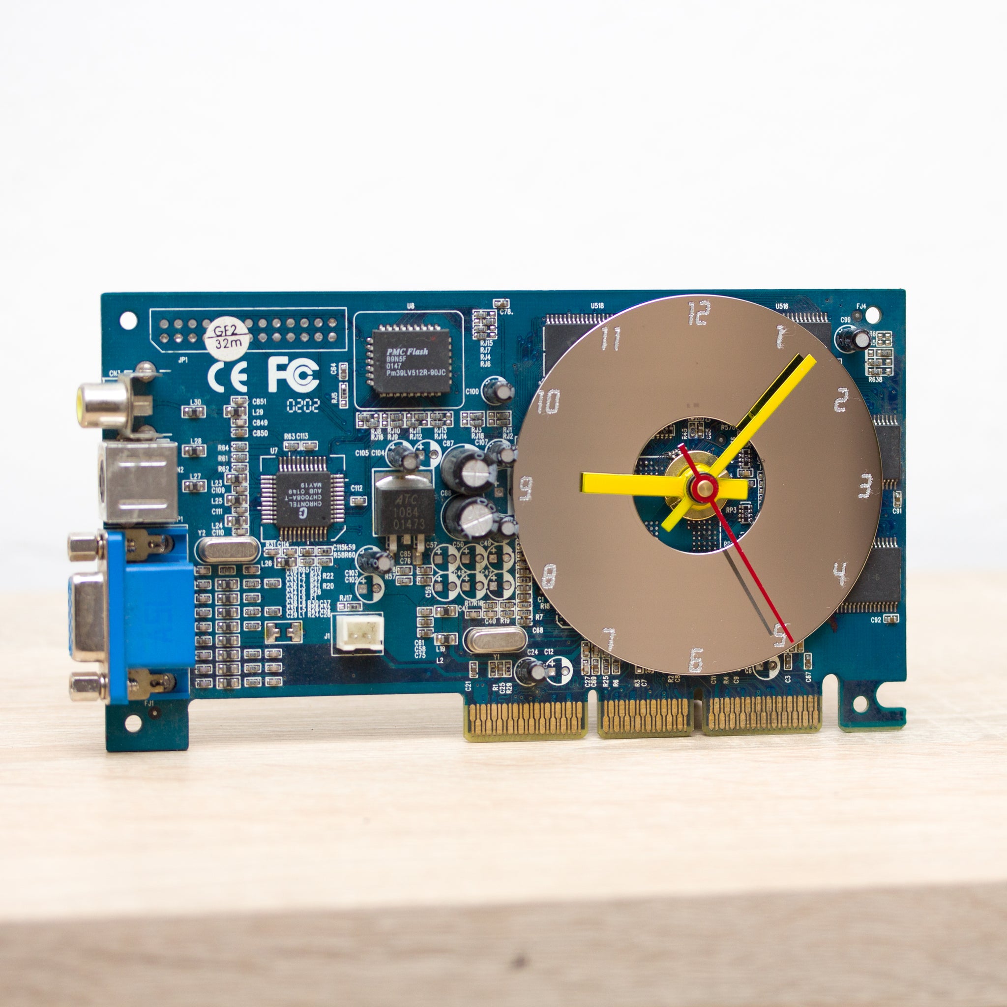 Desk clock - Recycled slim graphics card clock, unique office clock, blue