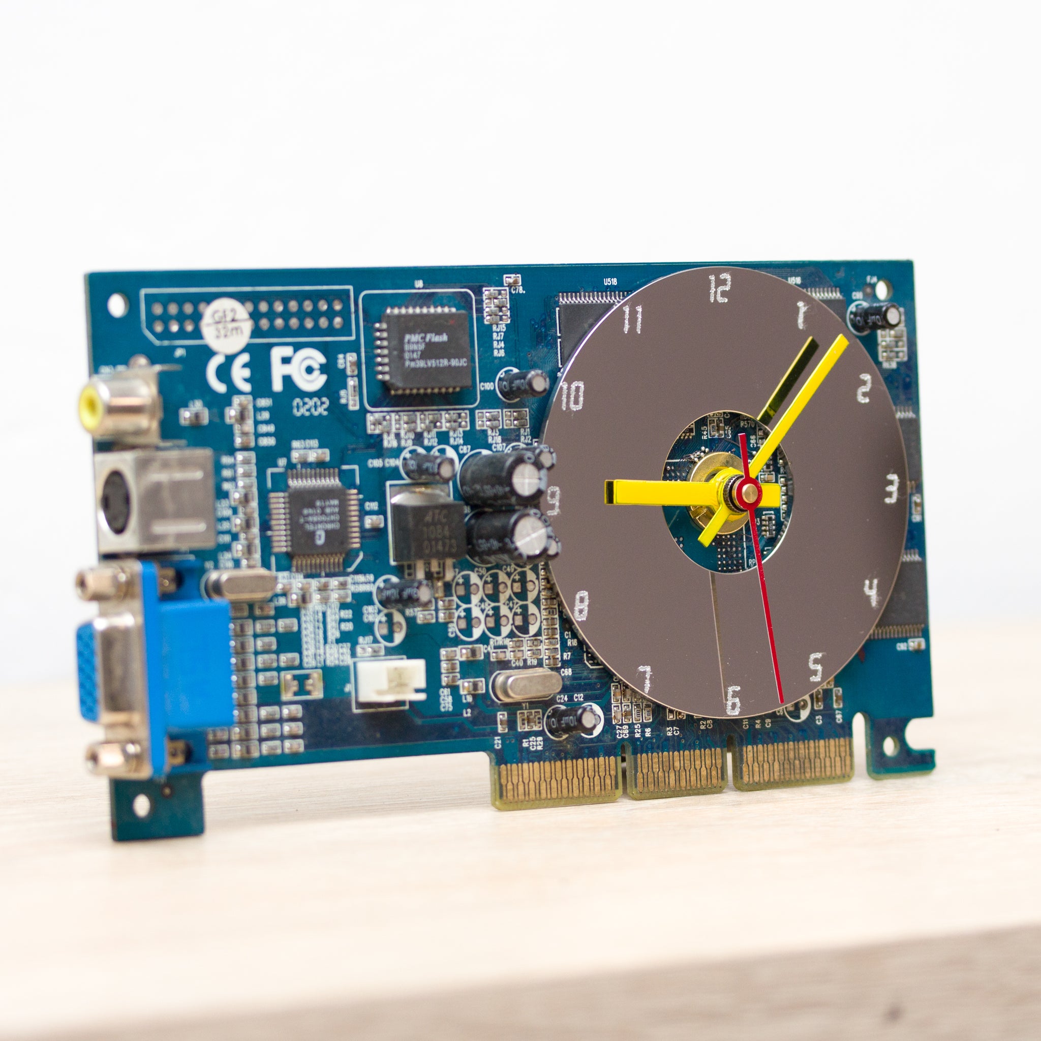 Desk clock - Recycled slim graphics card clock, unique office clock, blue