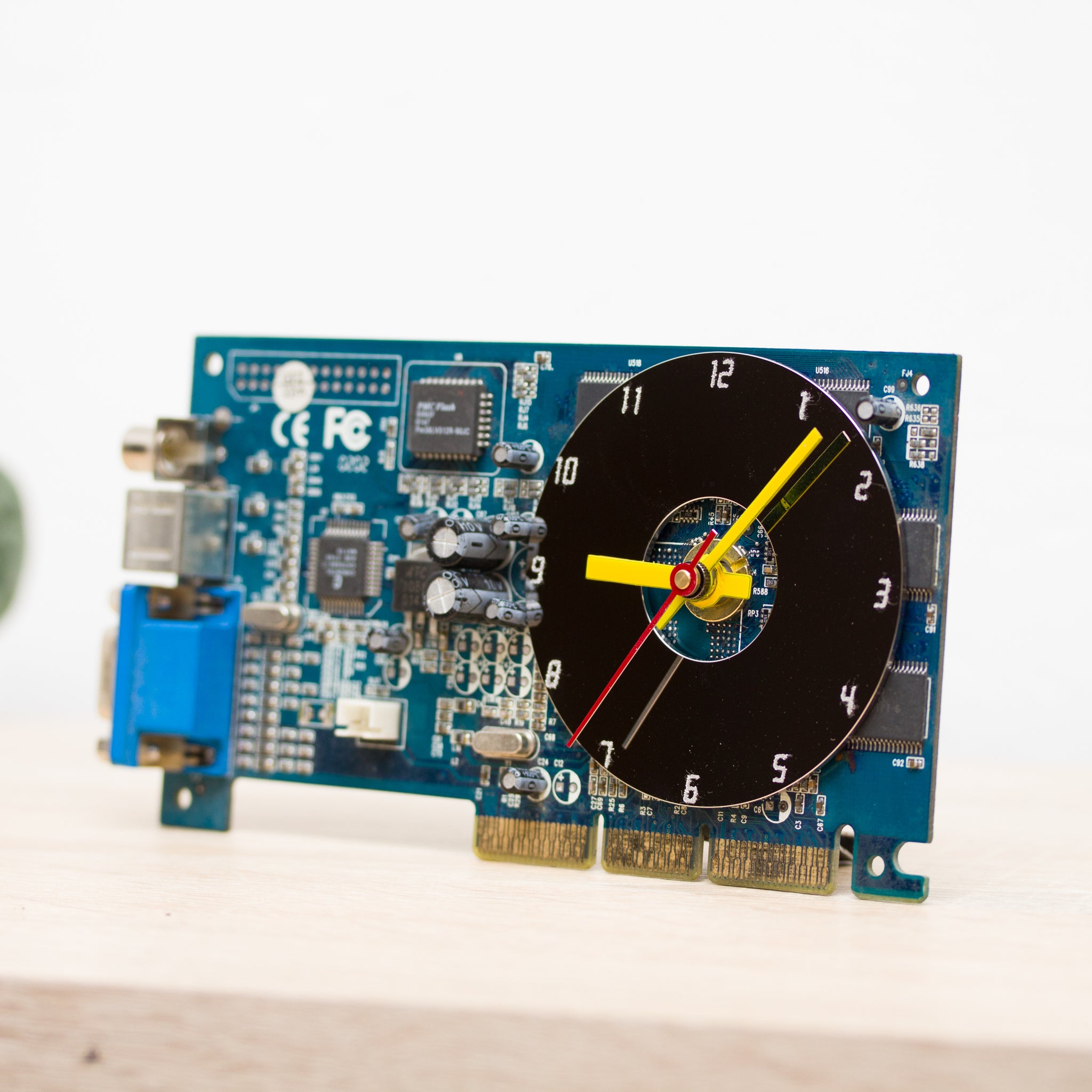 Desk clock - Recycled slim graphics card clock, unique office clock, blue