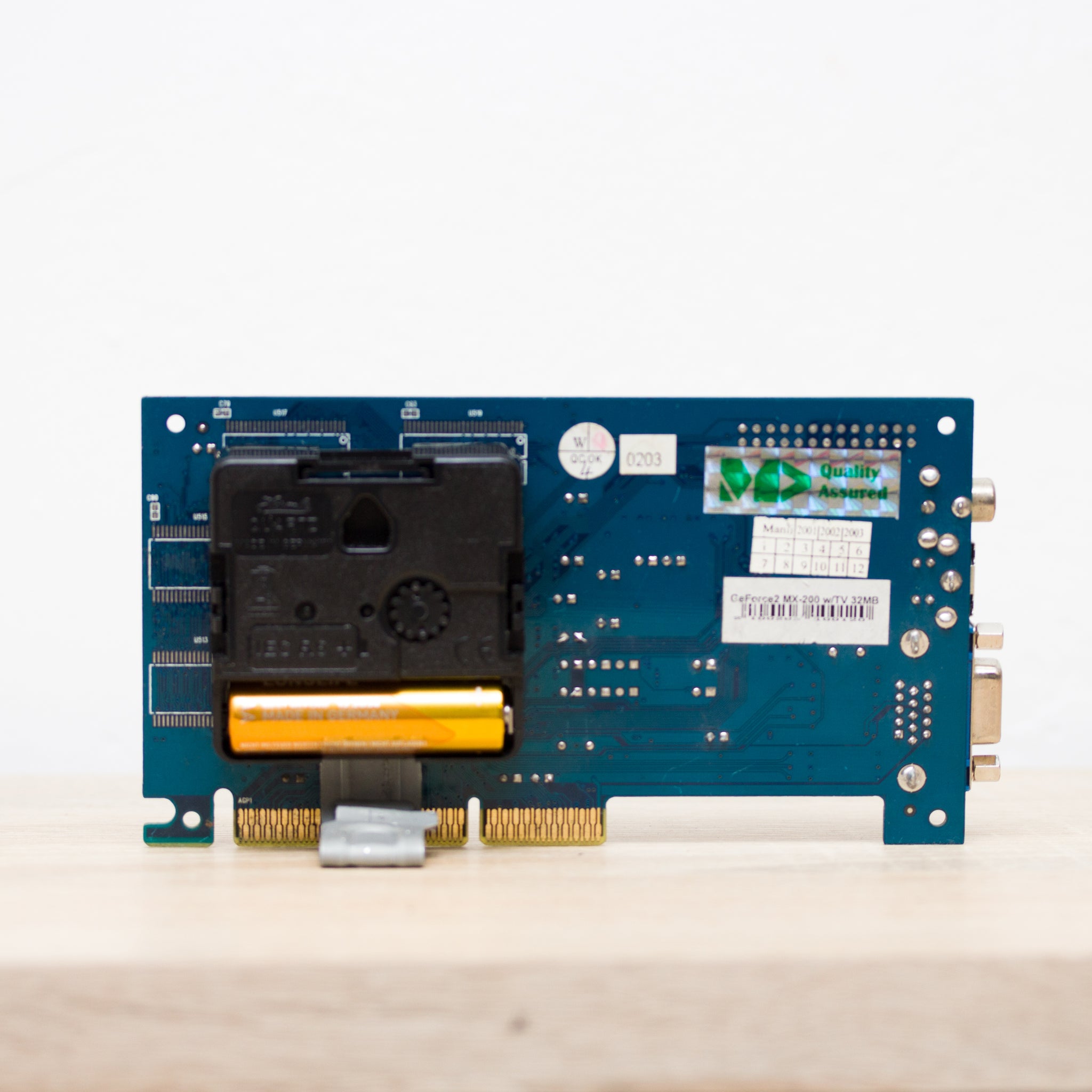 Desk clock - Recycled slim graphics card clock, unique office clock, blue